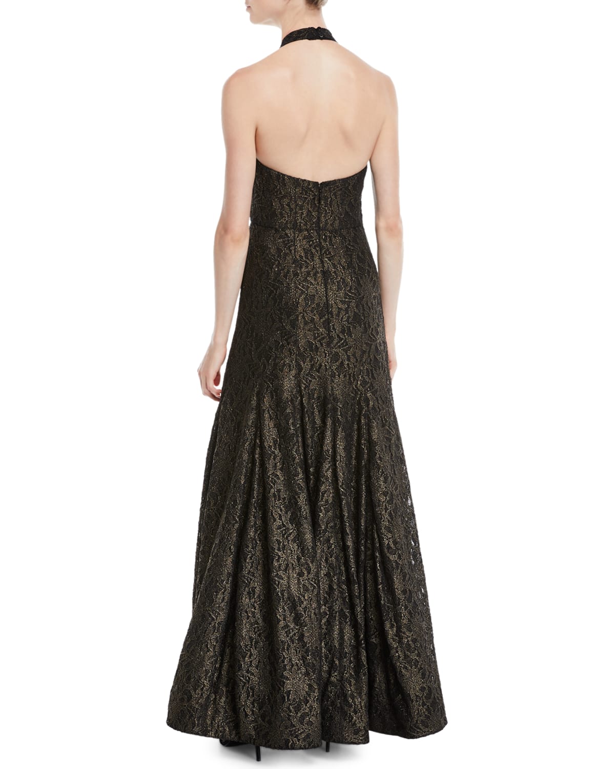 Halston Heritage Metallic Lace Halter Gown
