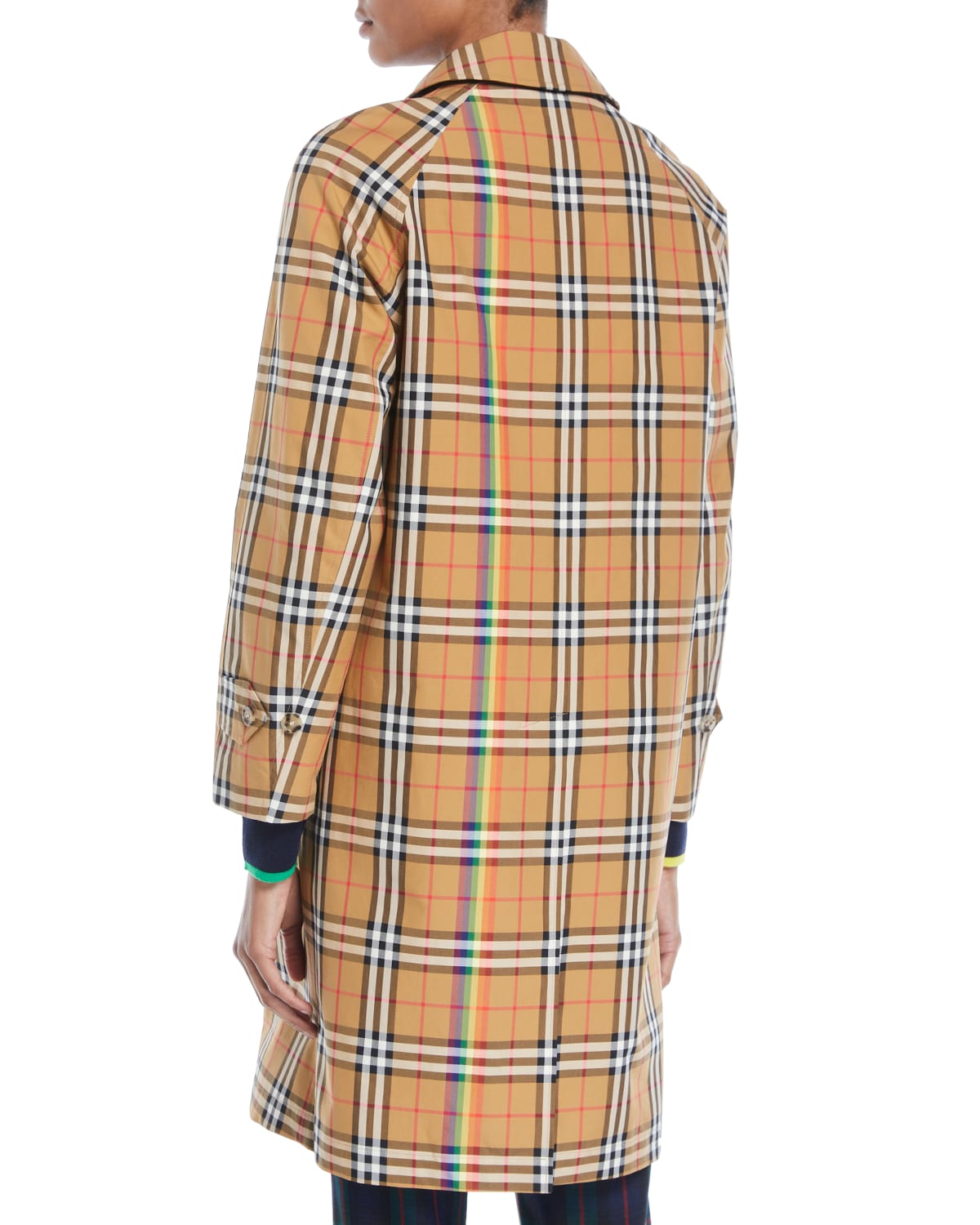 Burberry Clayborne Plaid Car Coat w Rainbow Stripe