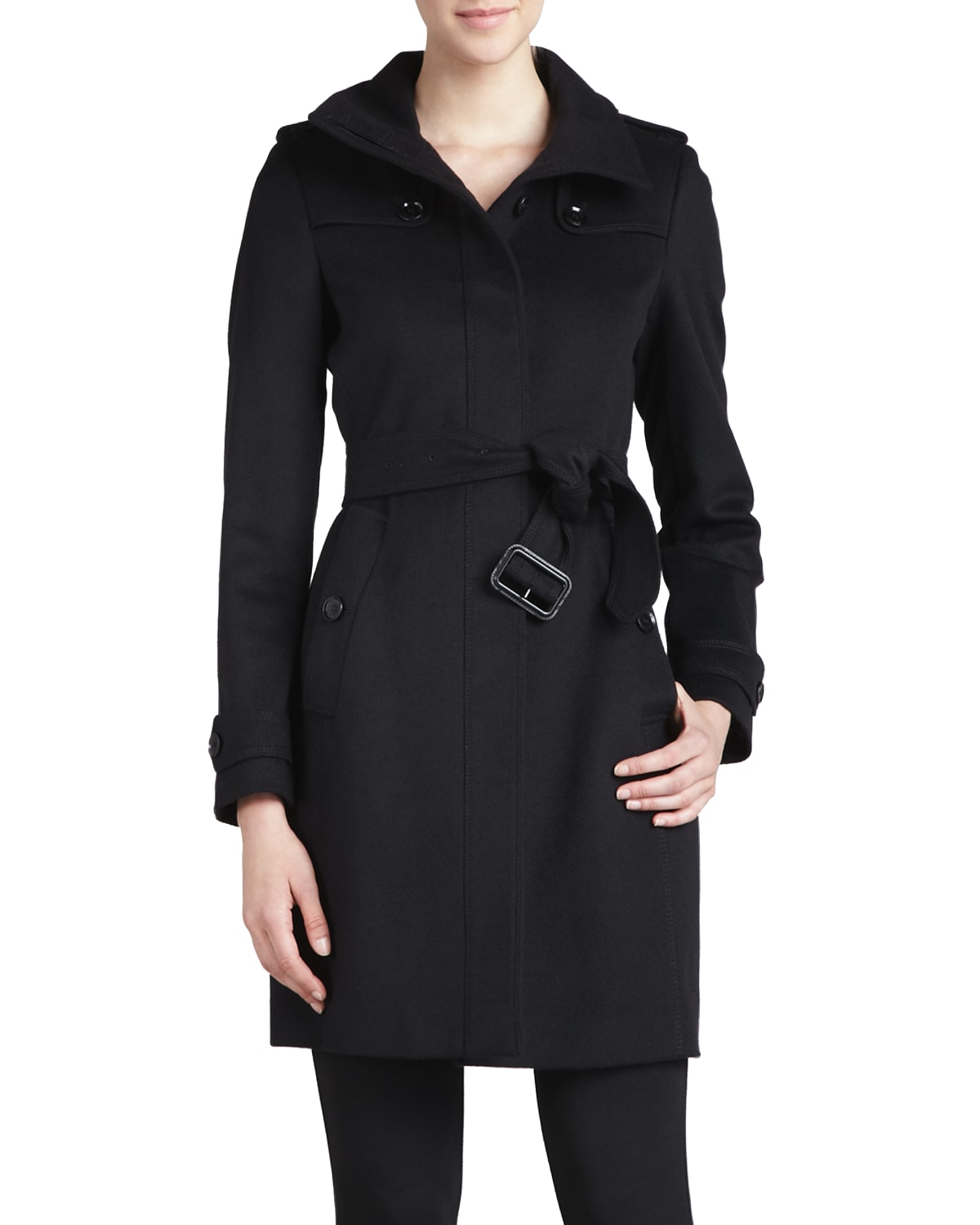 Burberry London Funnel Neck Wool Cashmere Coat Black