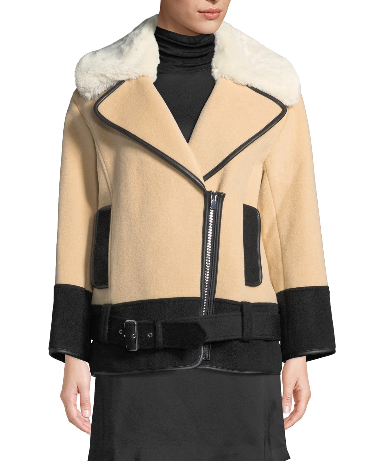 Online club monaco wool coat with faux fur coll