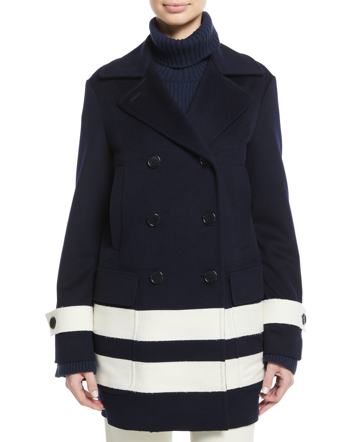 Loro Piana DoubleBreasted Striped Wool Pea Coat