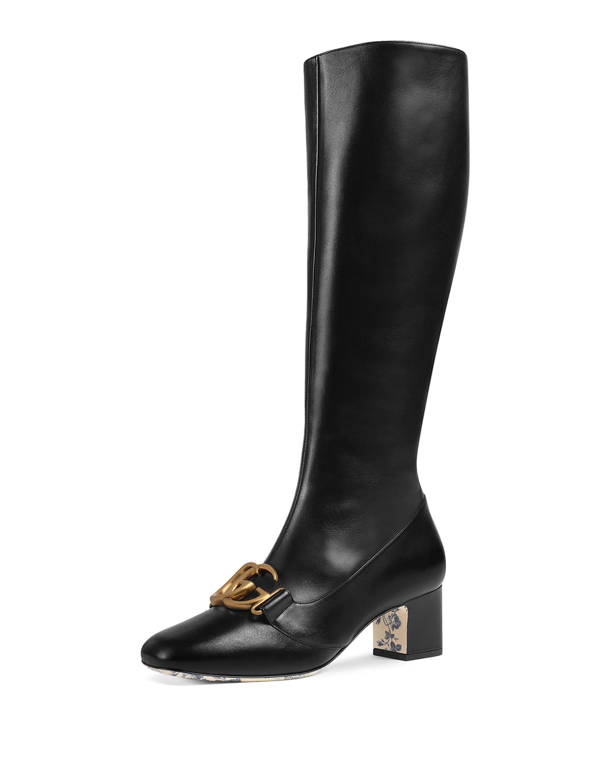 Gucci Victoire Low Heel Leather Mid Calf Boots with GG