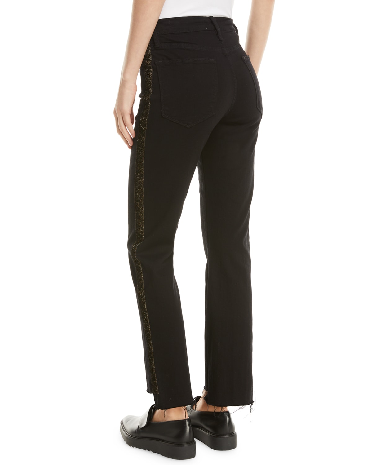 FRAME Le High Straight Stagger Hem Jeans with Velvet Stripes