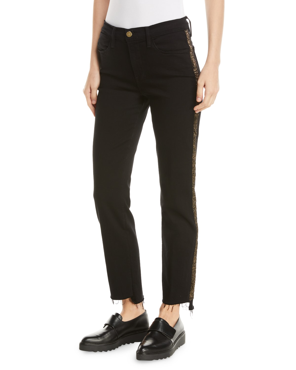 Staggered hem jeans shop