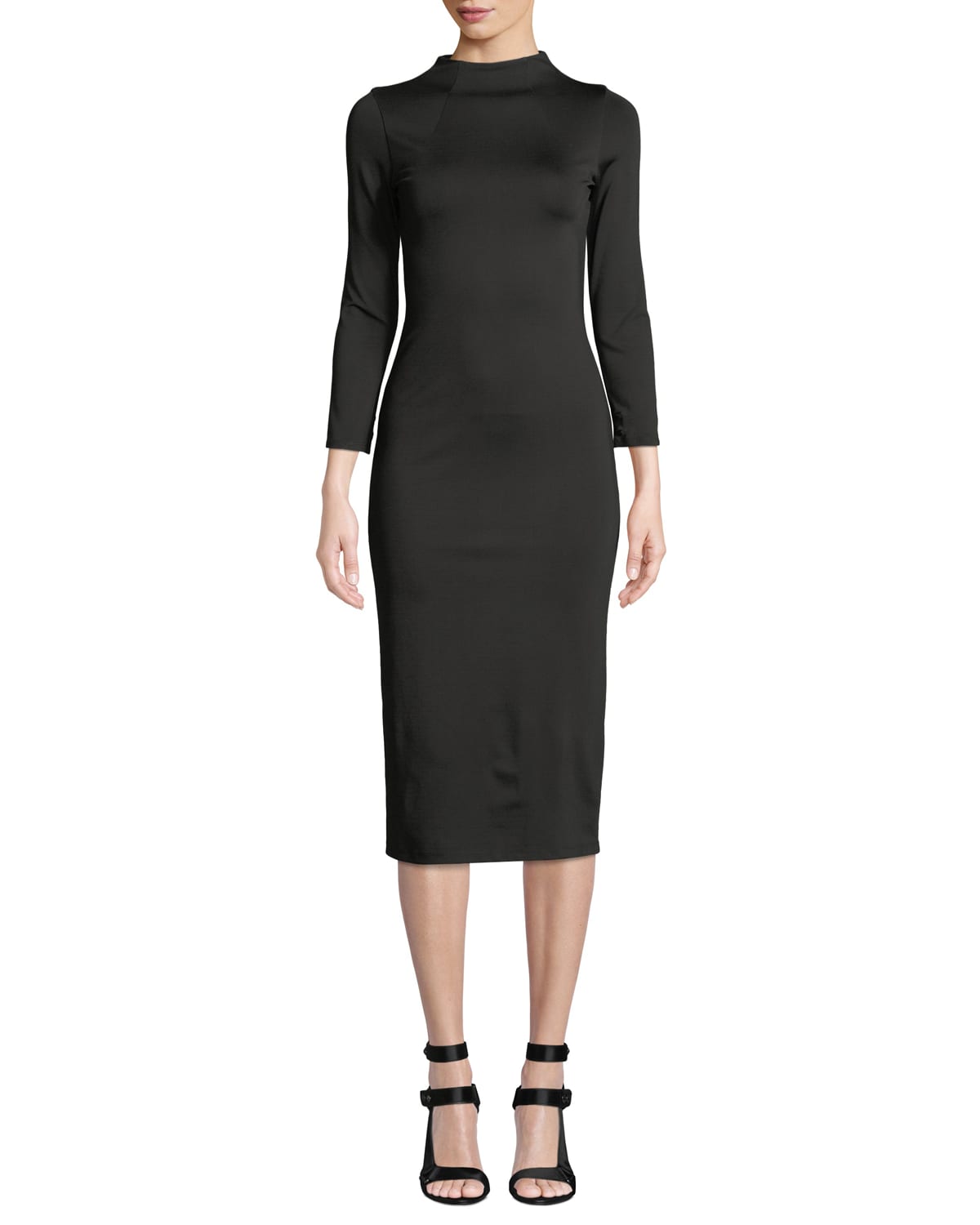 Delora Fur Cuff Fitted Mock Neck Dress