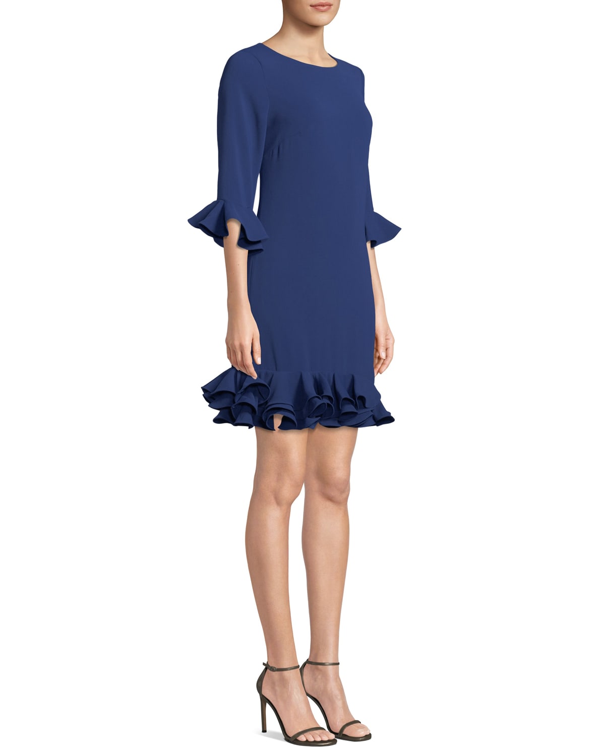 3 4 Sleeve Shift Dress With Ruffles