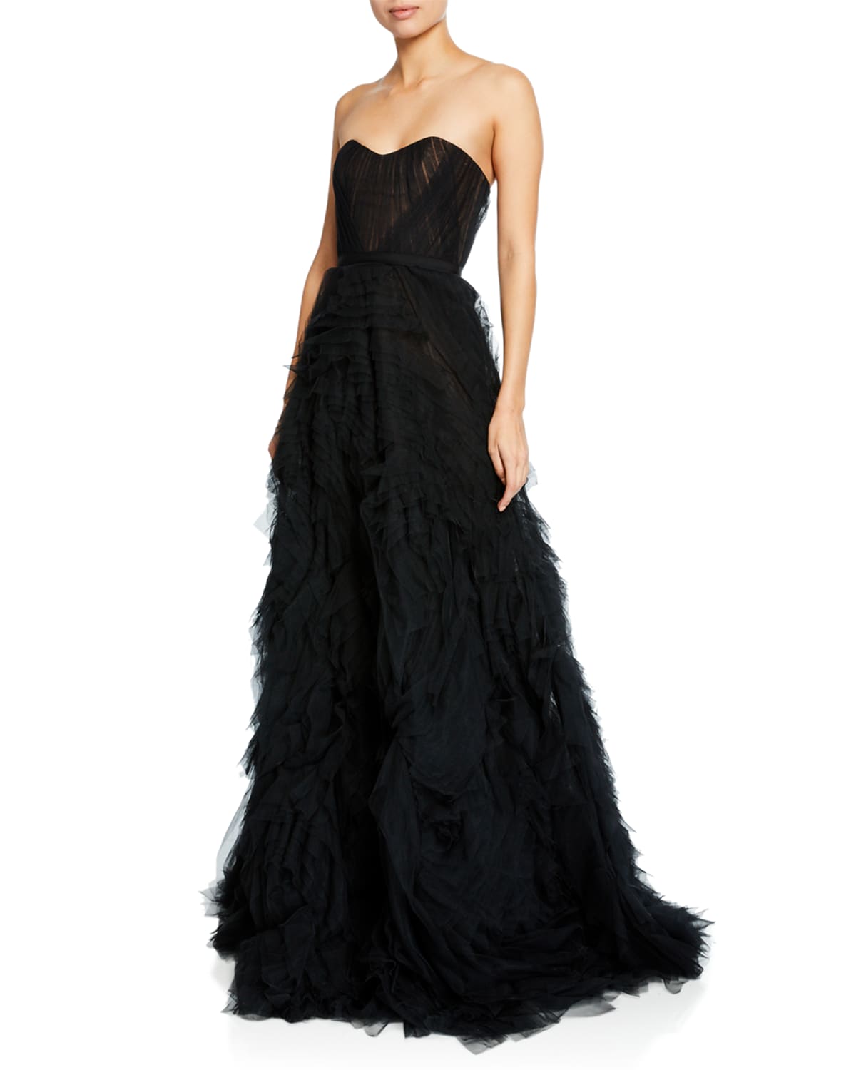 Strapless Textured Tulle A Line Gown w Corset Bodice