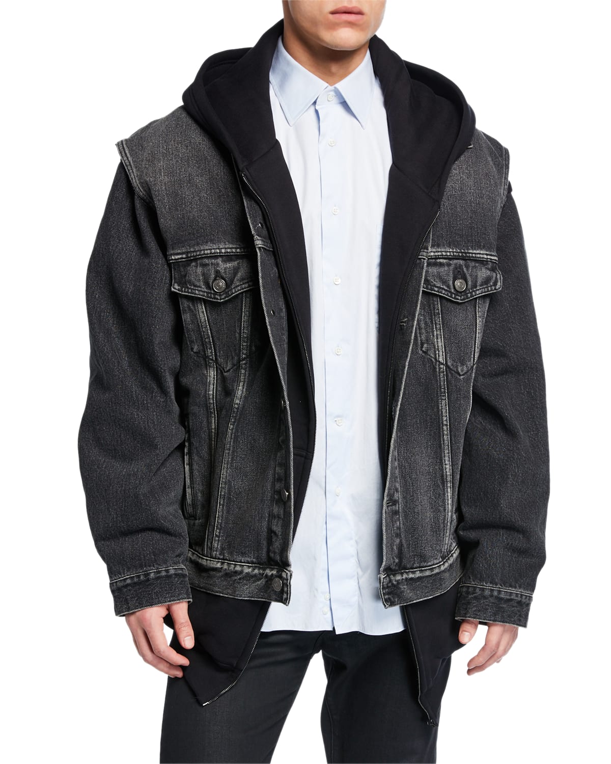 Men's Twinset Denim Jacket/Vest w/ Hoodie Lining