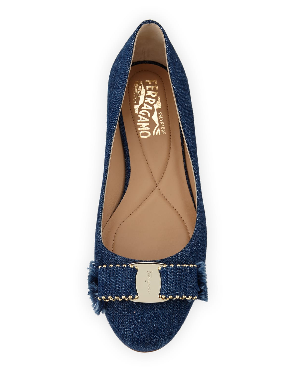 Varina Denim Ballet Flats with Studded Bow