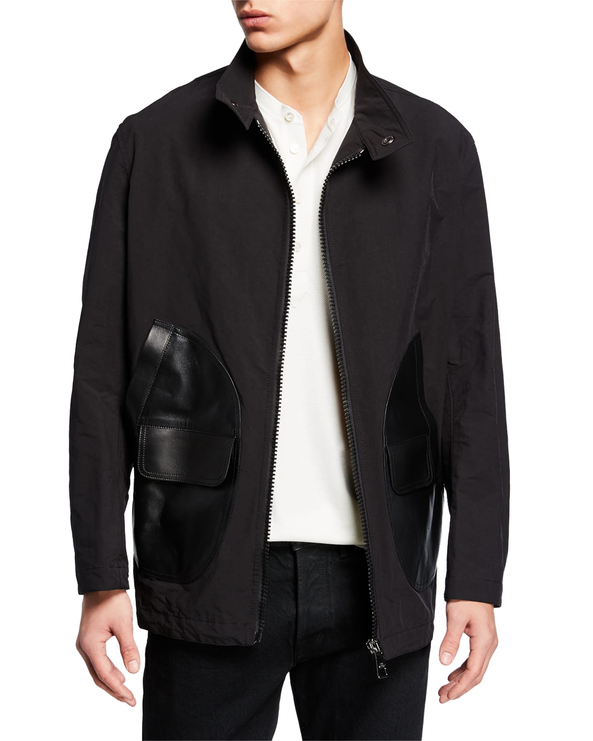 Neil Barrett Men's Zip-Front Bomber Jacket with Leather Pockets