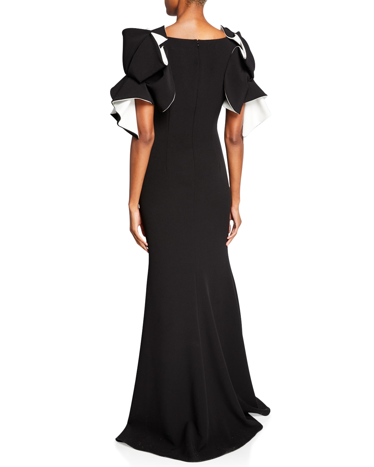 Badgley Mischka Collection V Neck Origami Sleeve Two Tone Gown