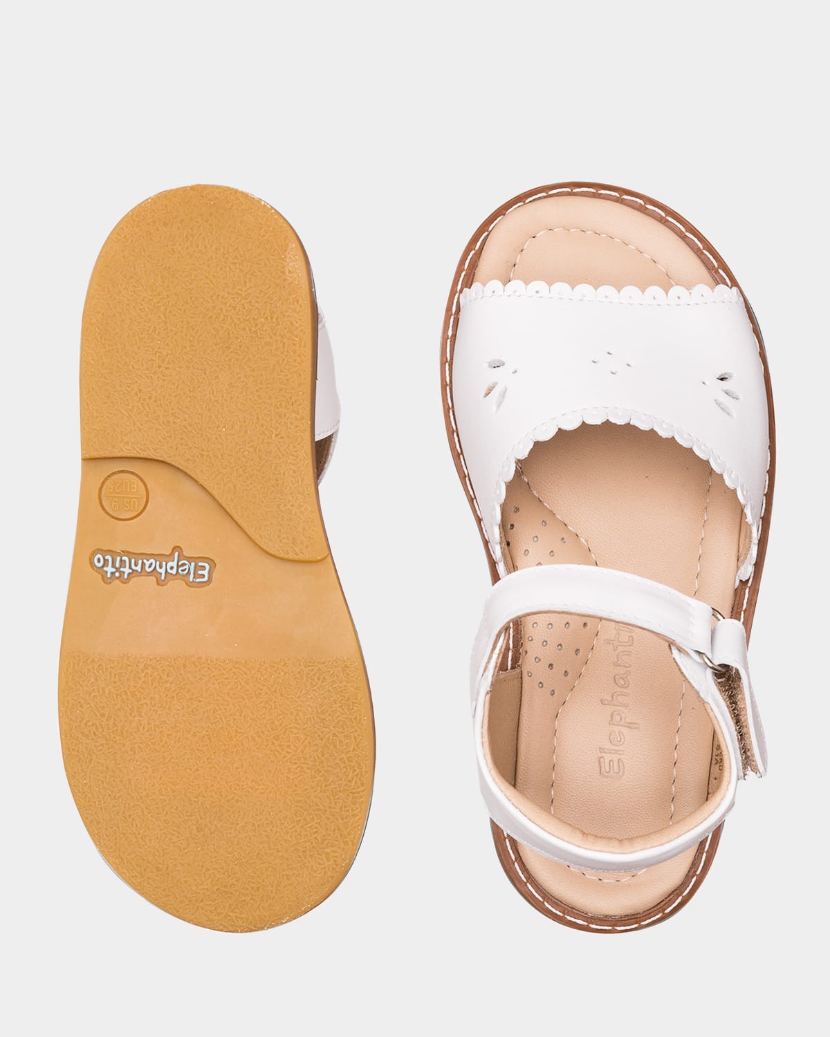 ELEPHANTITO GIRLS' CLASSIC LEATHER SCALLOPED SANDAL, TODDLER/KIDS
