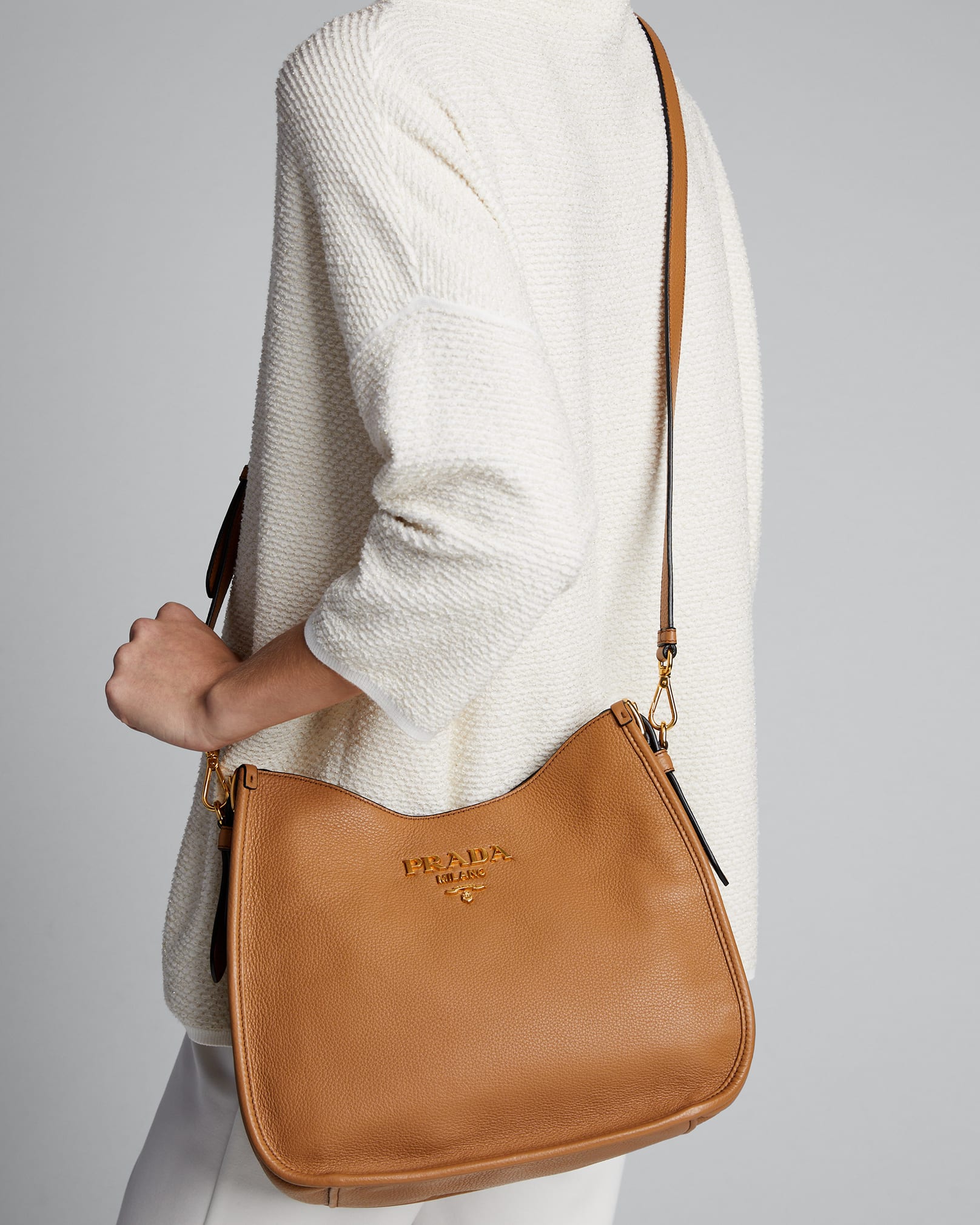 prada small daino leather hobo bag