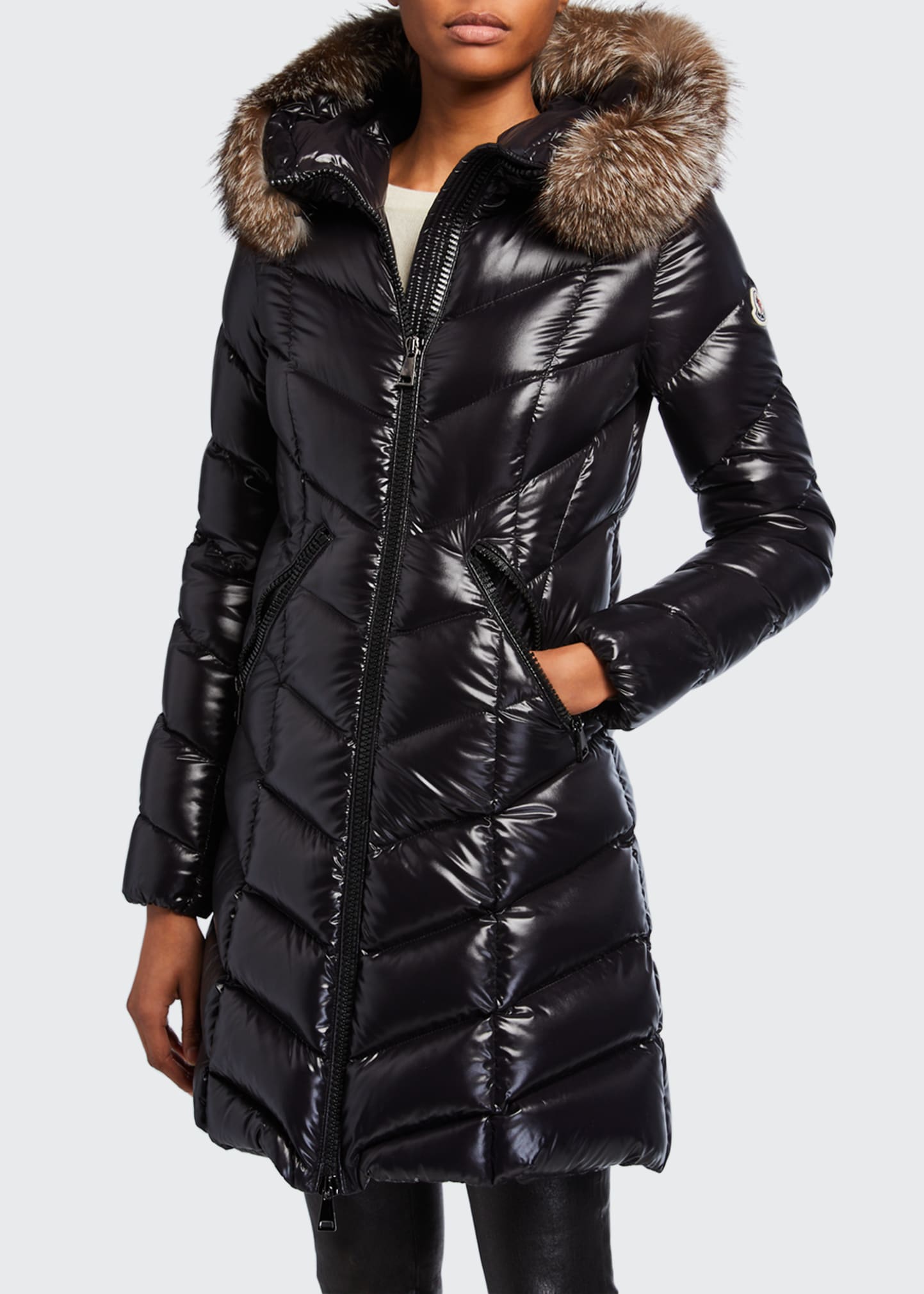 Moncler Fulmarus Fur-Trim Hood Chevron 