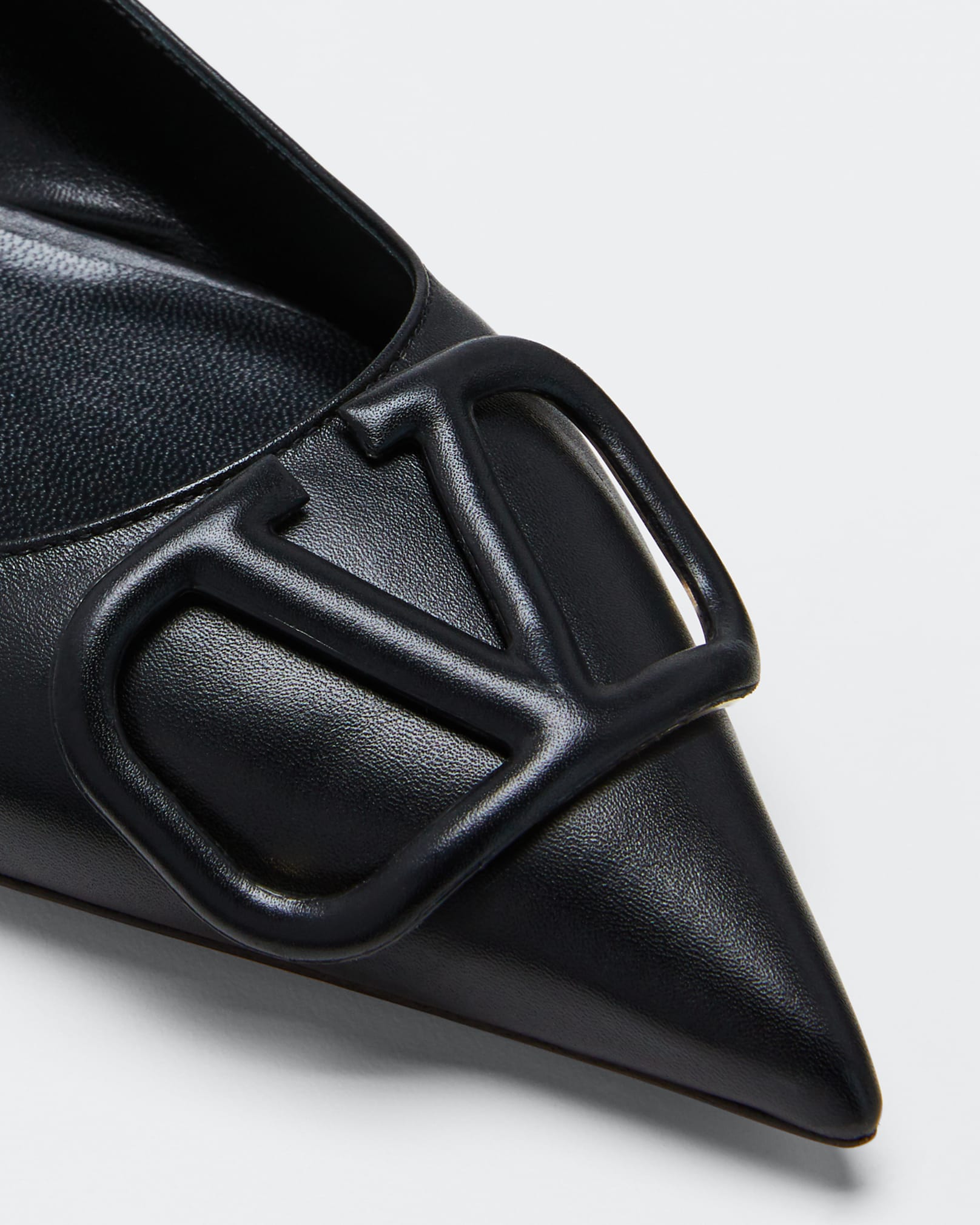 Mario Valentino Black Malva V-Logo Ballet Flats Leather Mini Heel Size 10