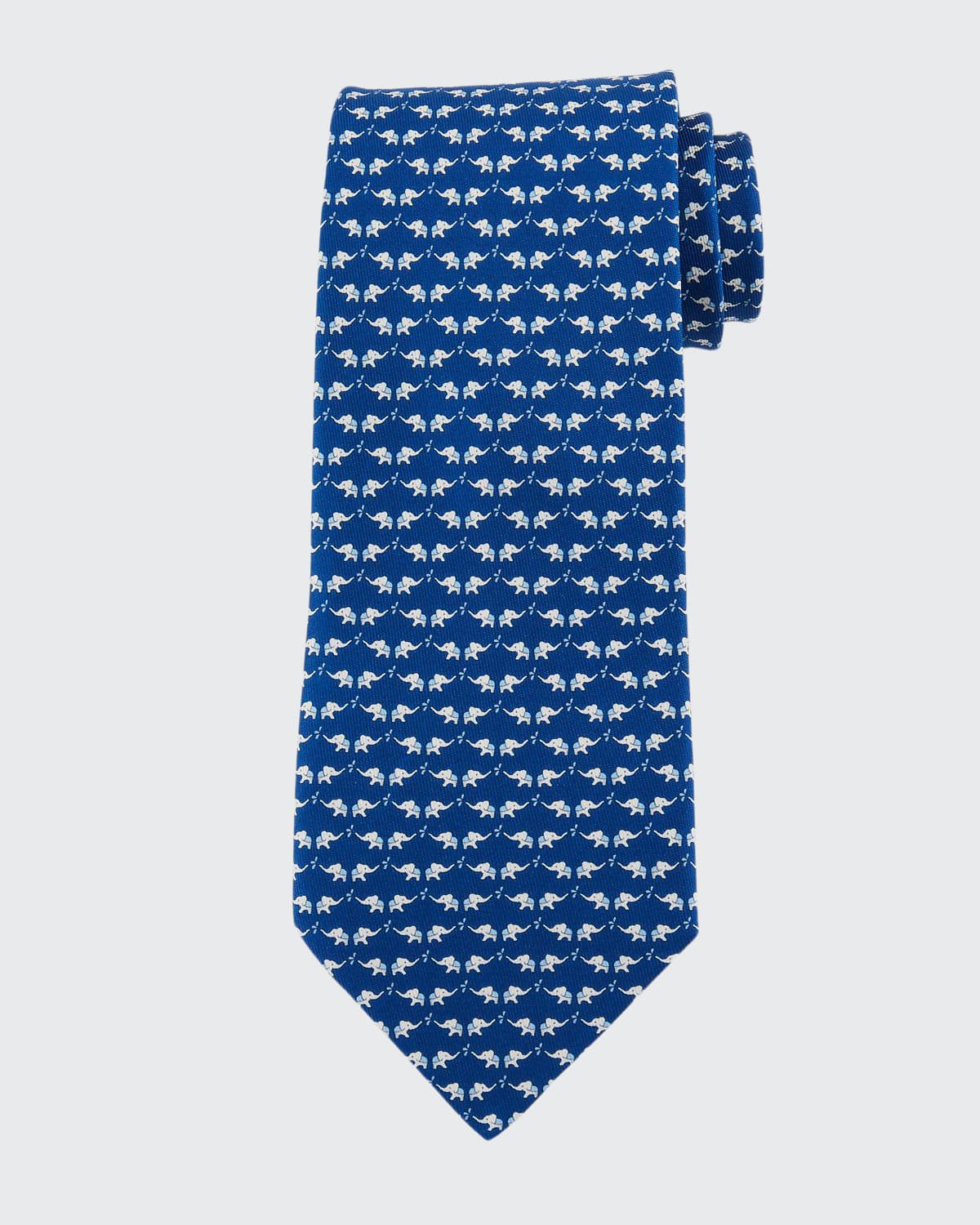 Ferragamo Elephant-pattern Silk Tie In Blue