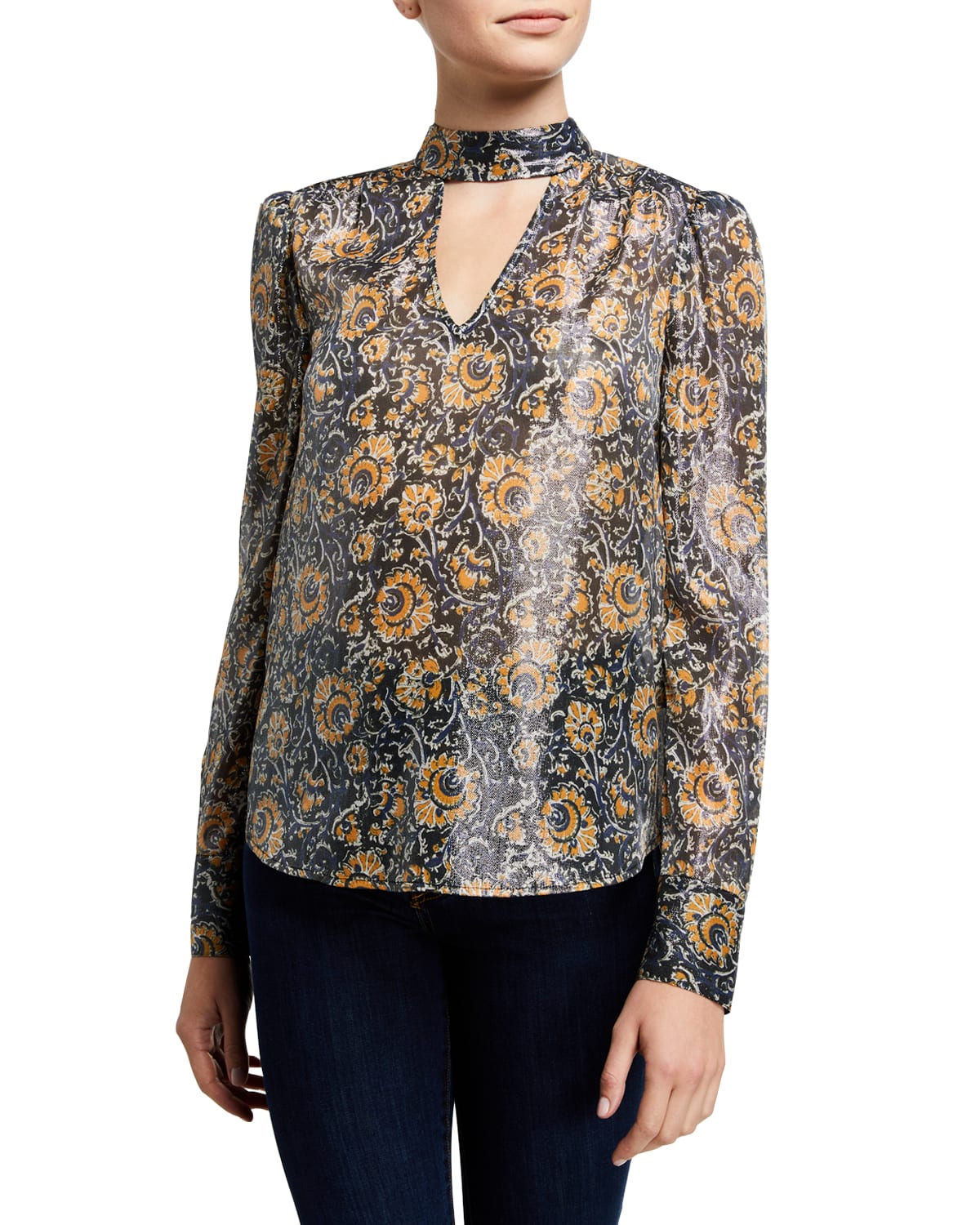 Veronica Beard Wade Printed Mock-Neck Top