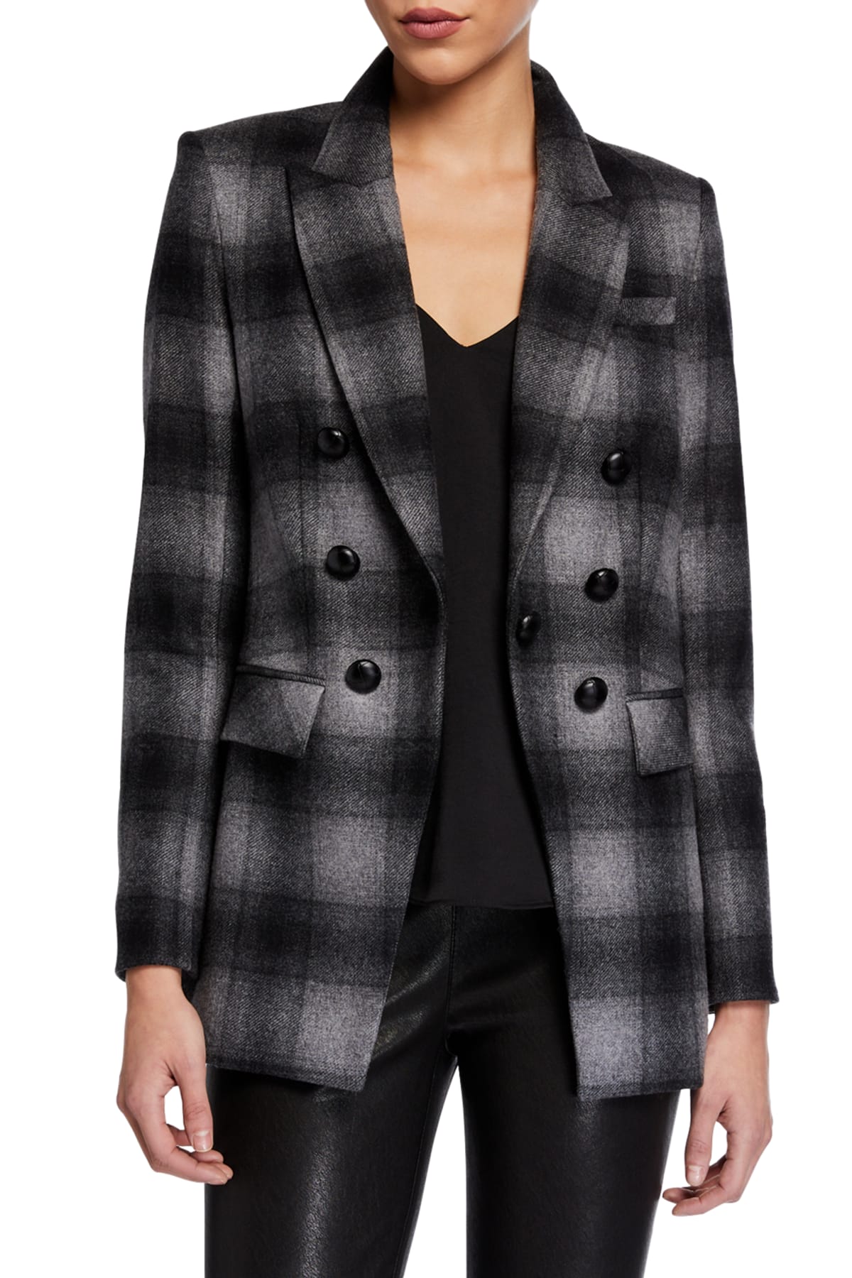 Veronica Beard Matteo Double Breasted Plaid Dickey Jacket