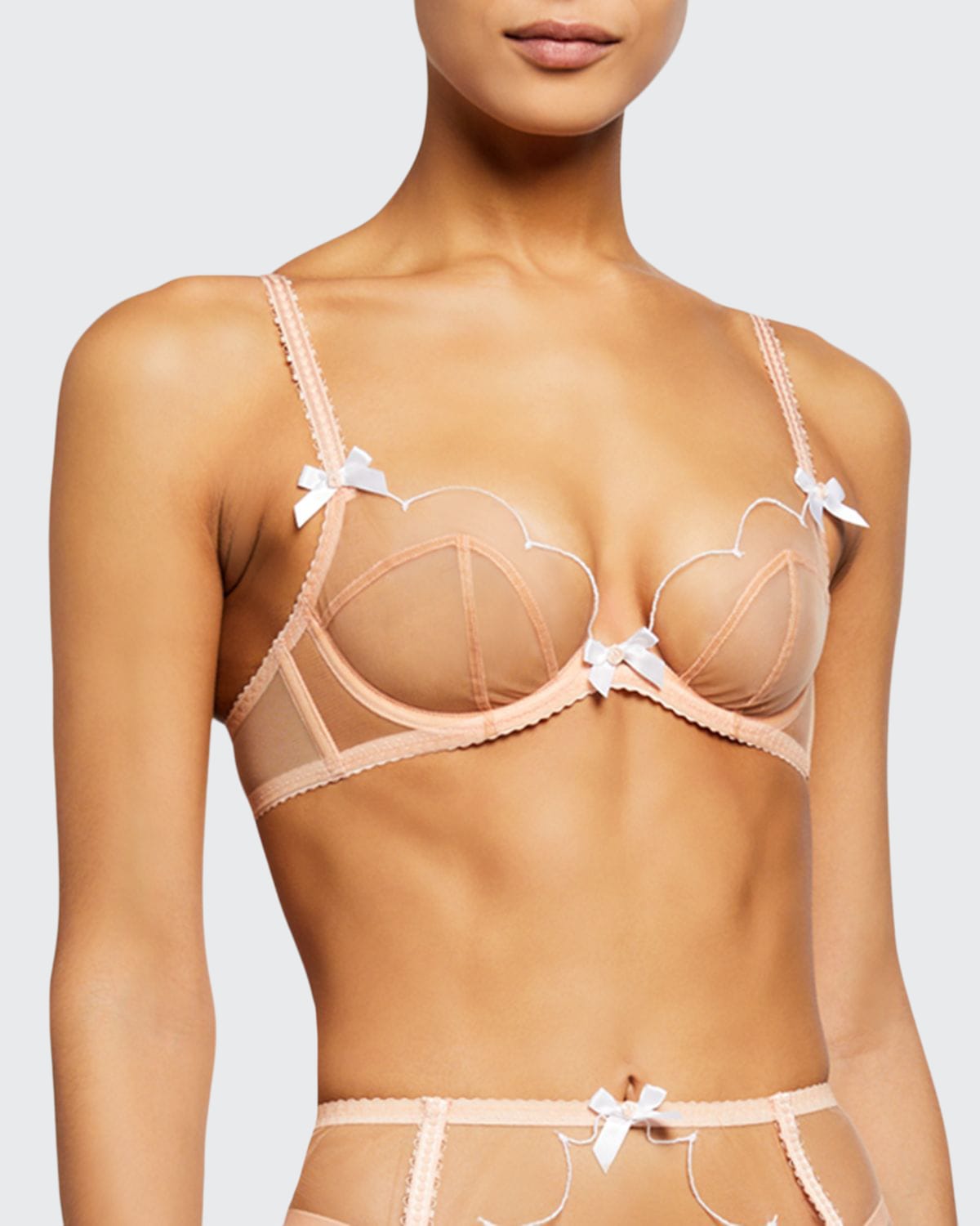 Agent Provocateur Lorna Thong AP3 UK 10-12 Nude Tulle with Lilac Detail