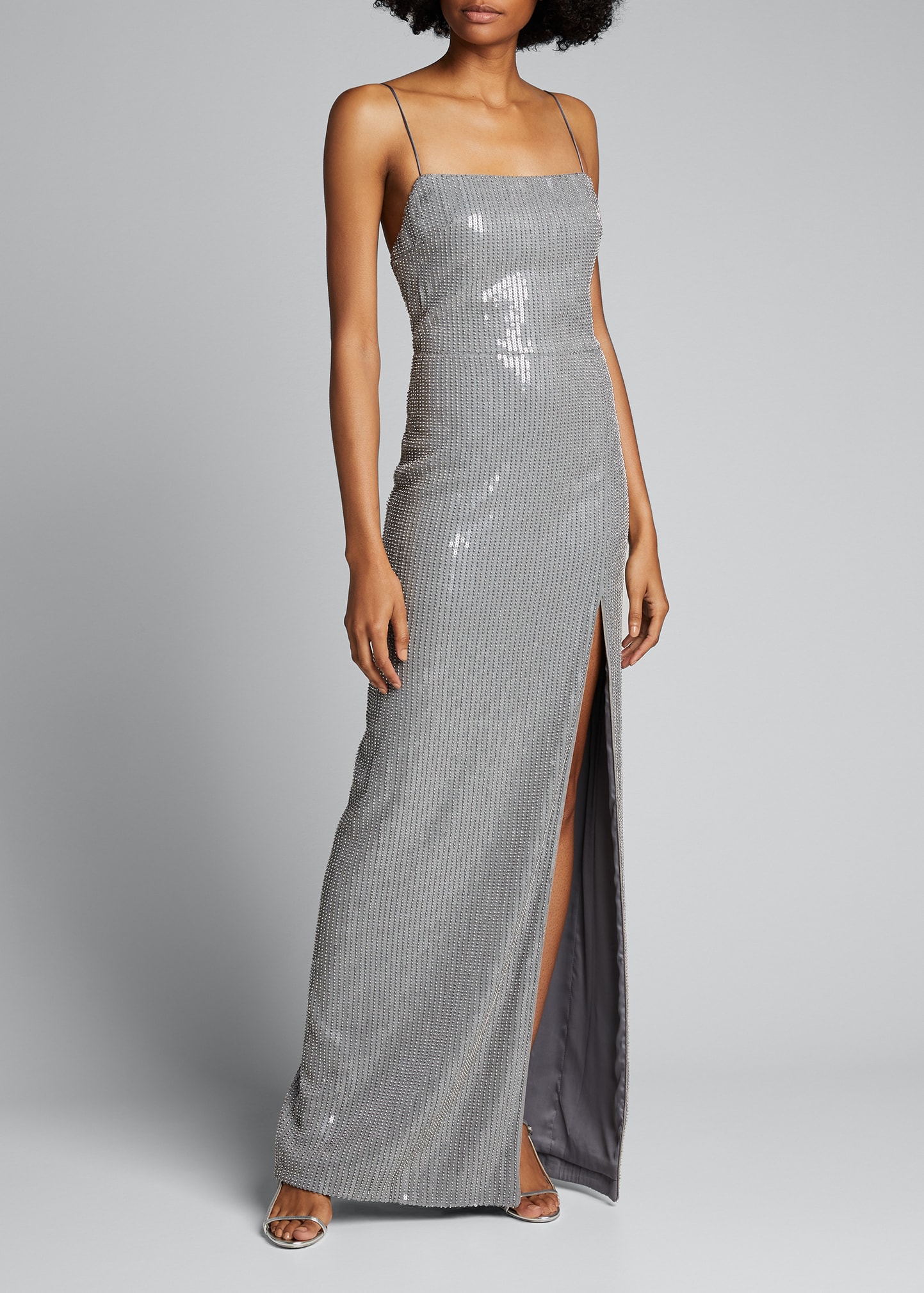 silver slip gown