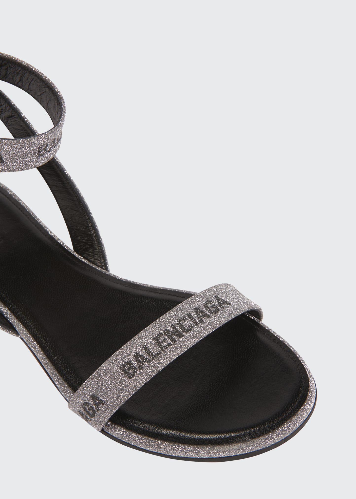 Round Flat Leather Logo Ankle Wrap Sandals