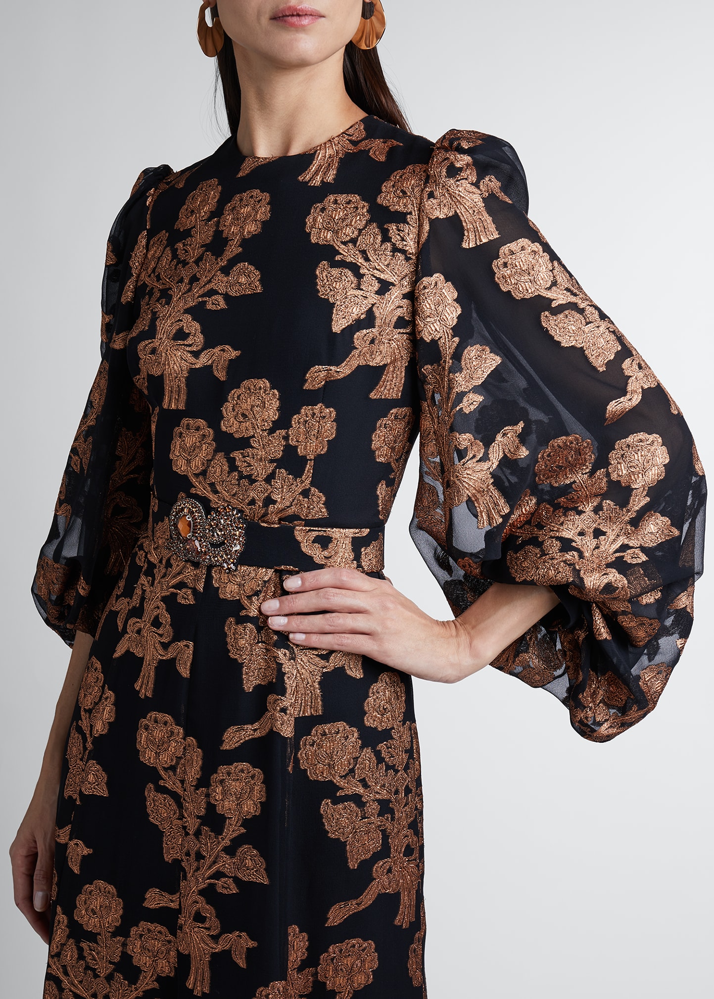 Andrew Gn Floral Brocade Coupe Gown with Gathered Sleeves - Bergdorf Goodman