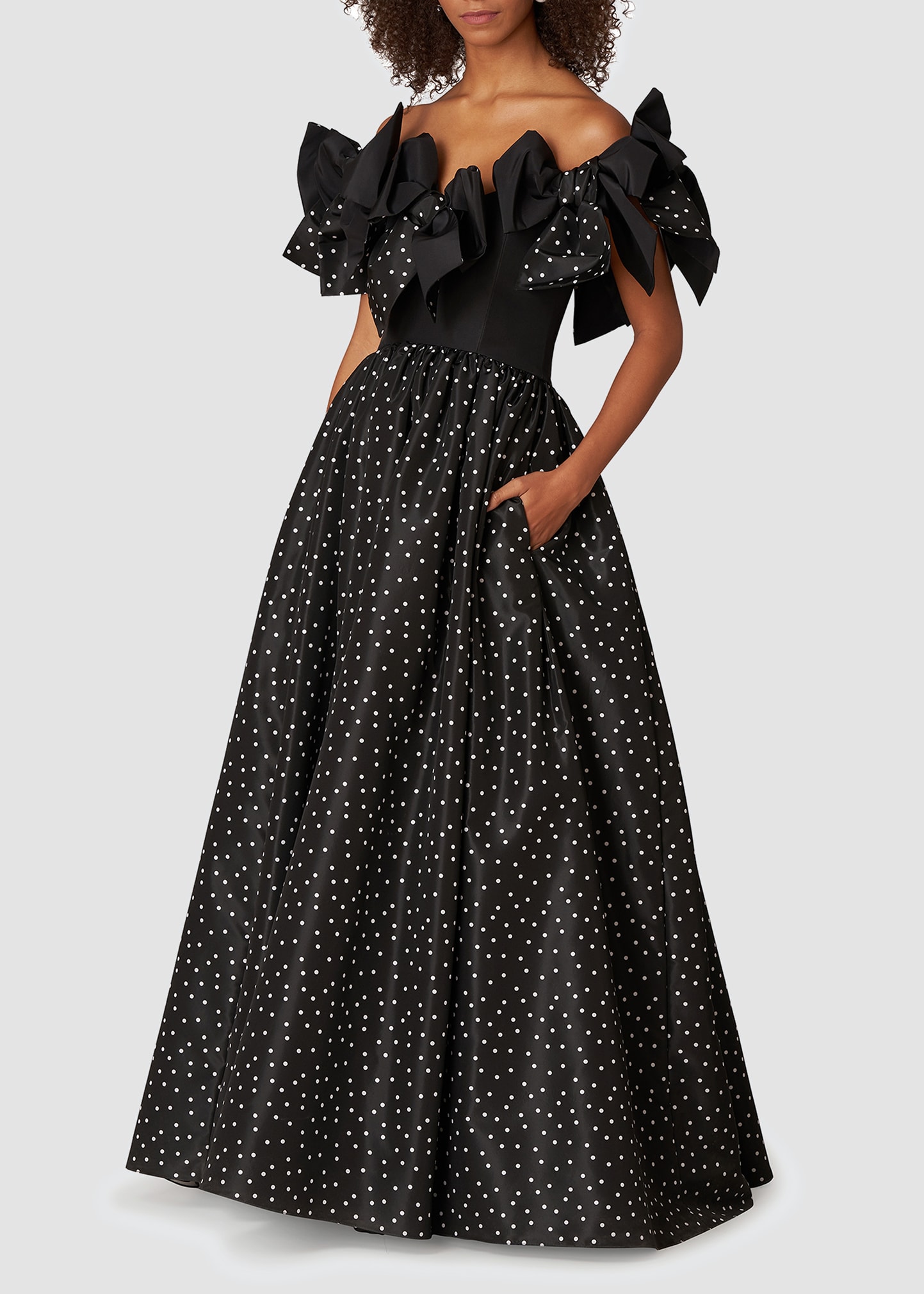 Polka Dot A Line Gown w Bow Detail