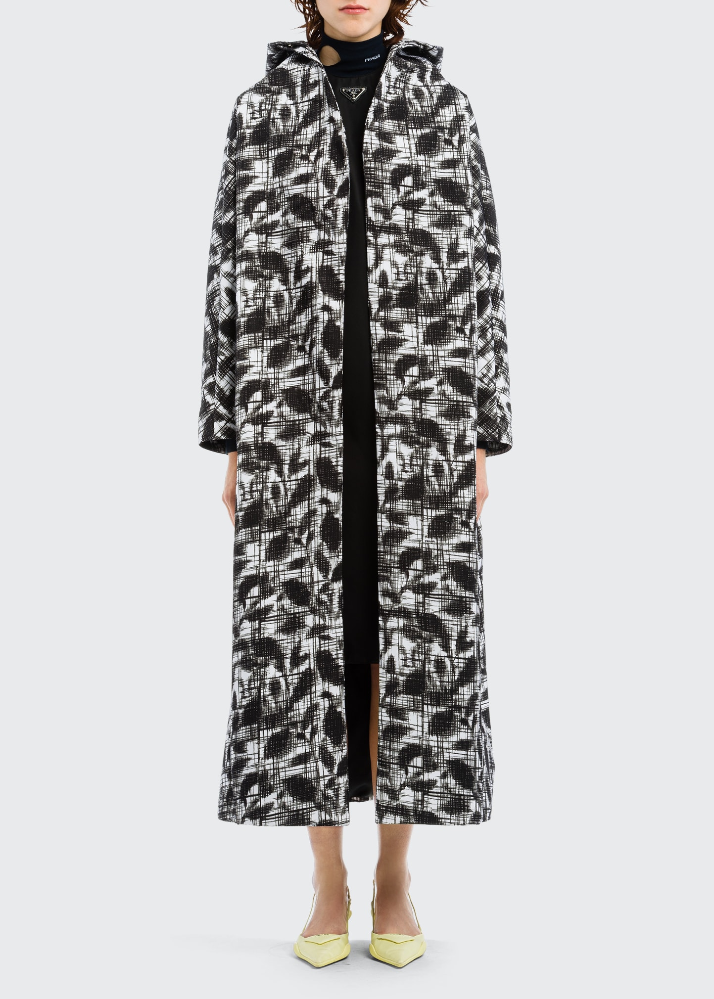 Prada Flower-Print Oversized Coat w/ Detachable Hood - Bergdorf Goodman