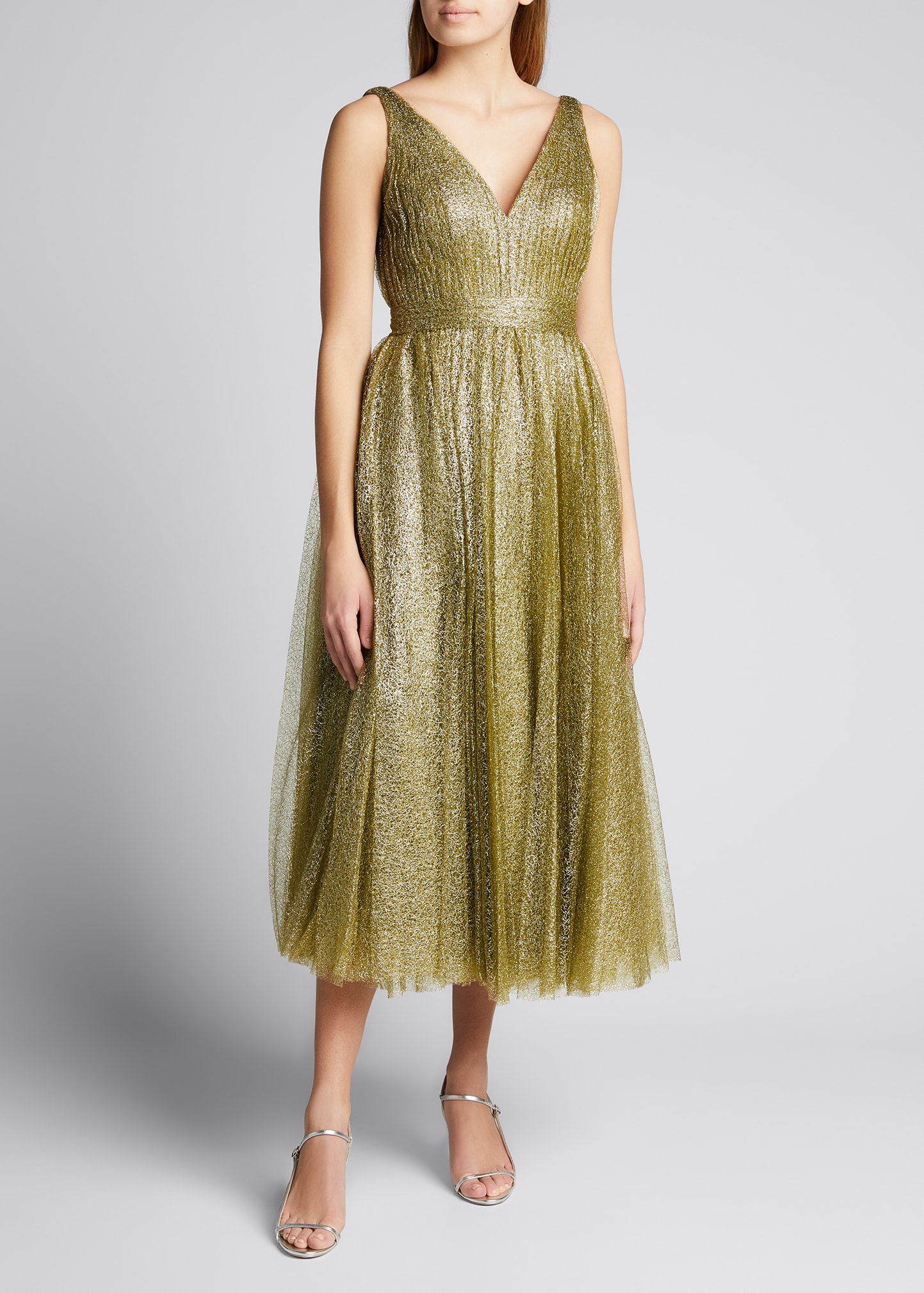 J. Mendel Tulle Pleated Midi Dress - Bergdorf Goodman