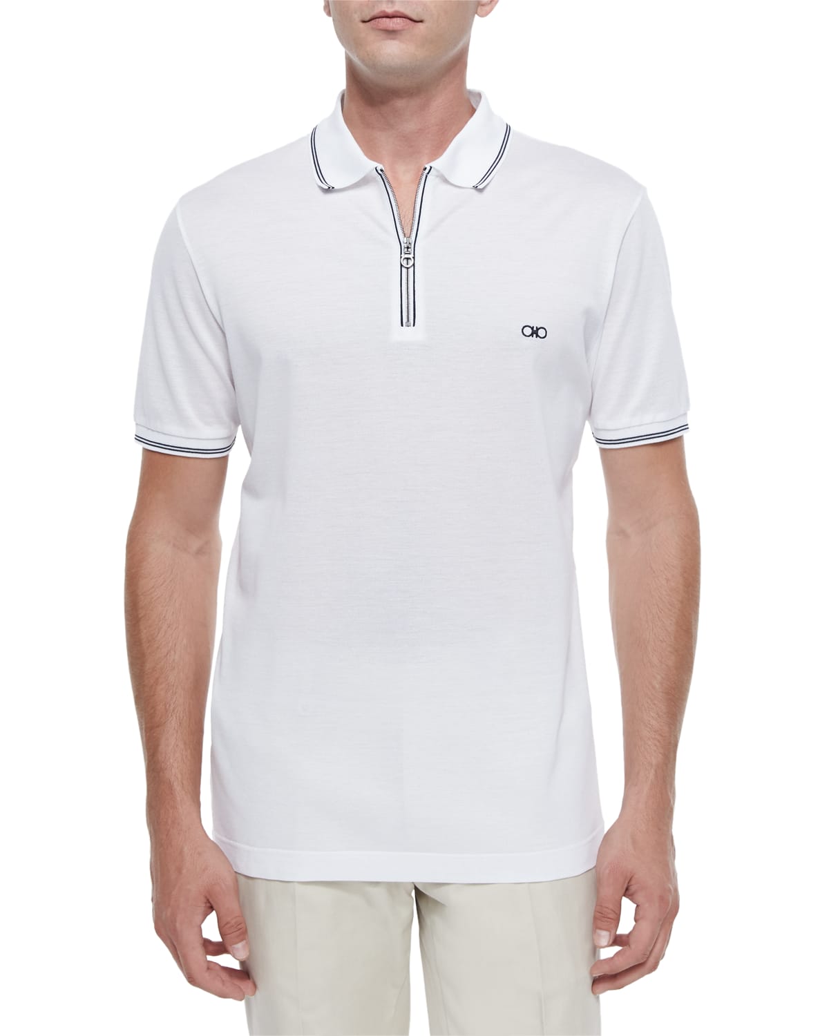 Salvatore Ferragamo Zip Polo Shirt White