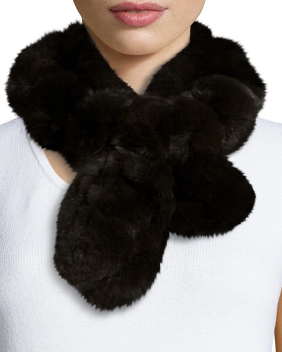 Belle Fare Rex Rabbit Fur Pompom Neck Warmer, Blue