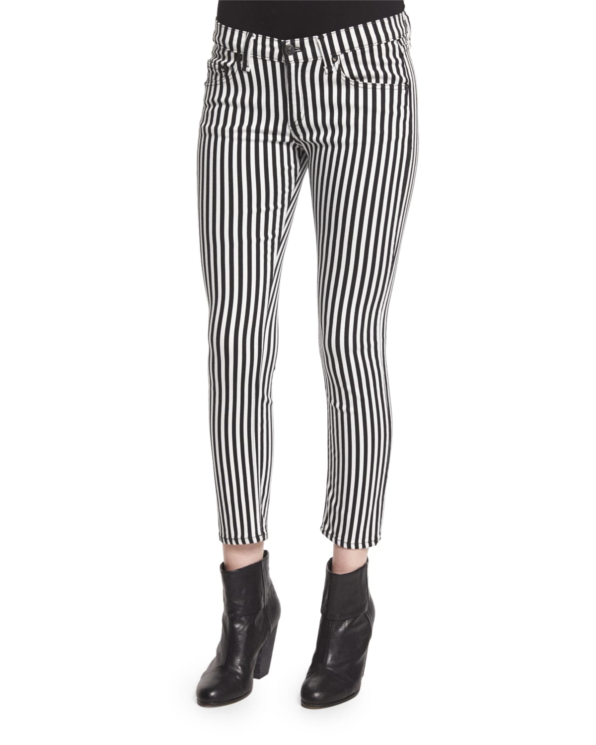 rag & bone/JEAN Bengal Striped Capri Jeans, Black/White Stripe