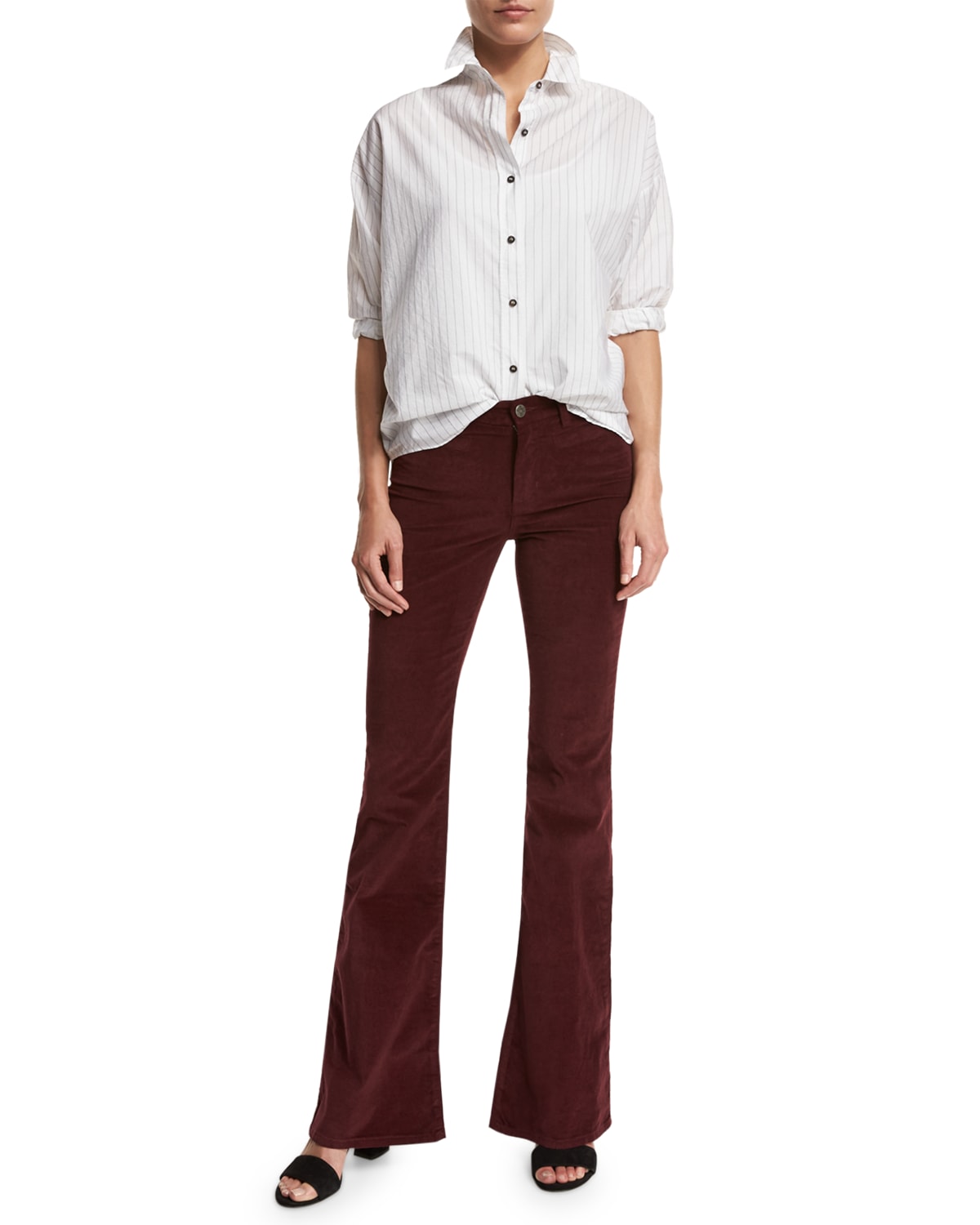 MiH Marrakech Velvet High Rise Kick Flare Jeans Burgundy