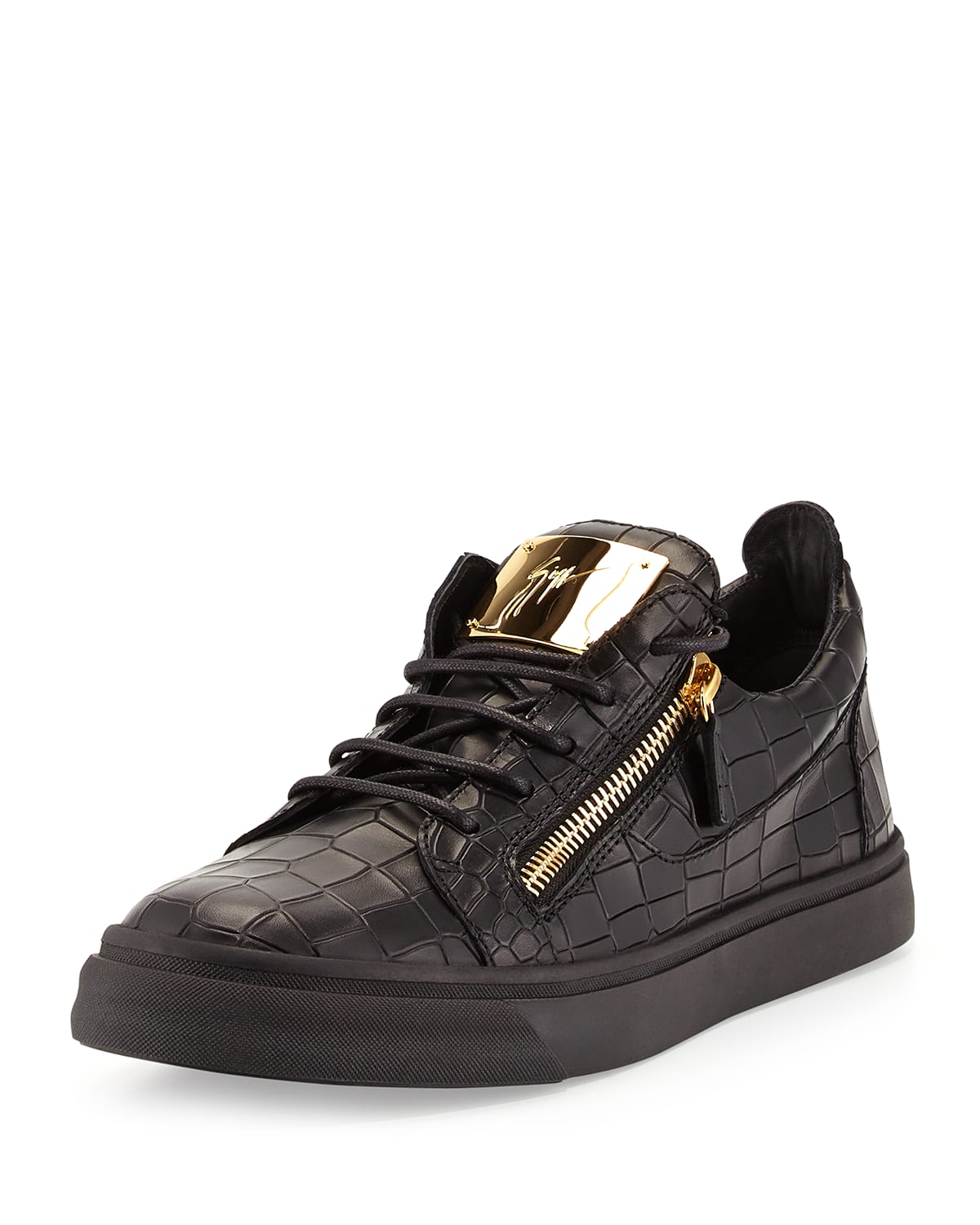 Giuseppe Zanotti Croc-Embossed Low-Top Sneakers, Black - Bergdorf Goodman