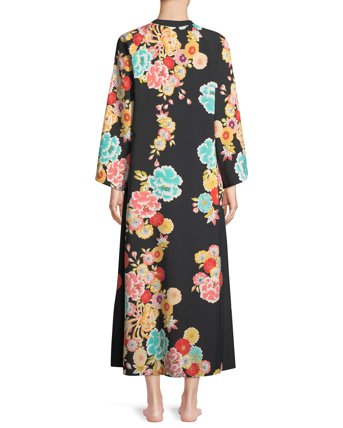 Natori Saipan Zip-Front Floral-Print Caftan