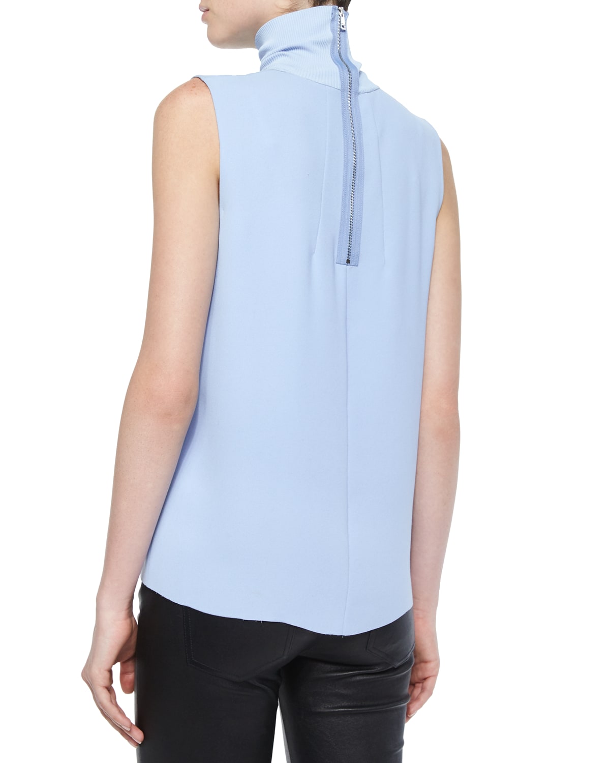 Vince LaserCut Sleeveless Turtleneck Top, New Buff