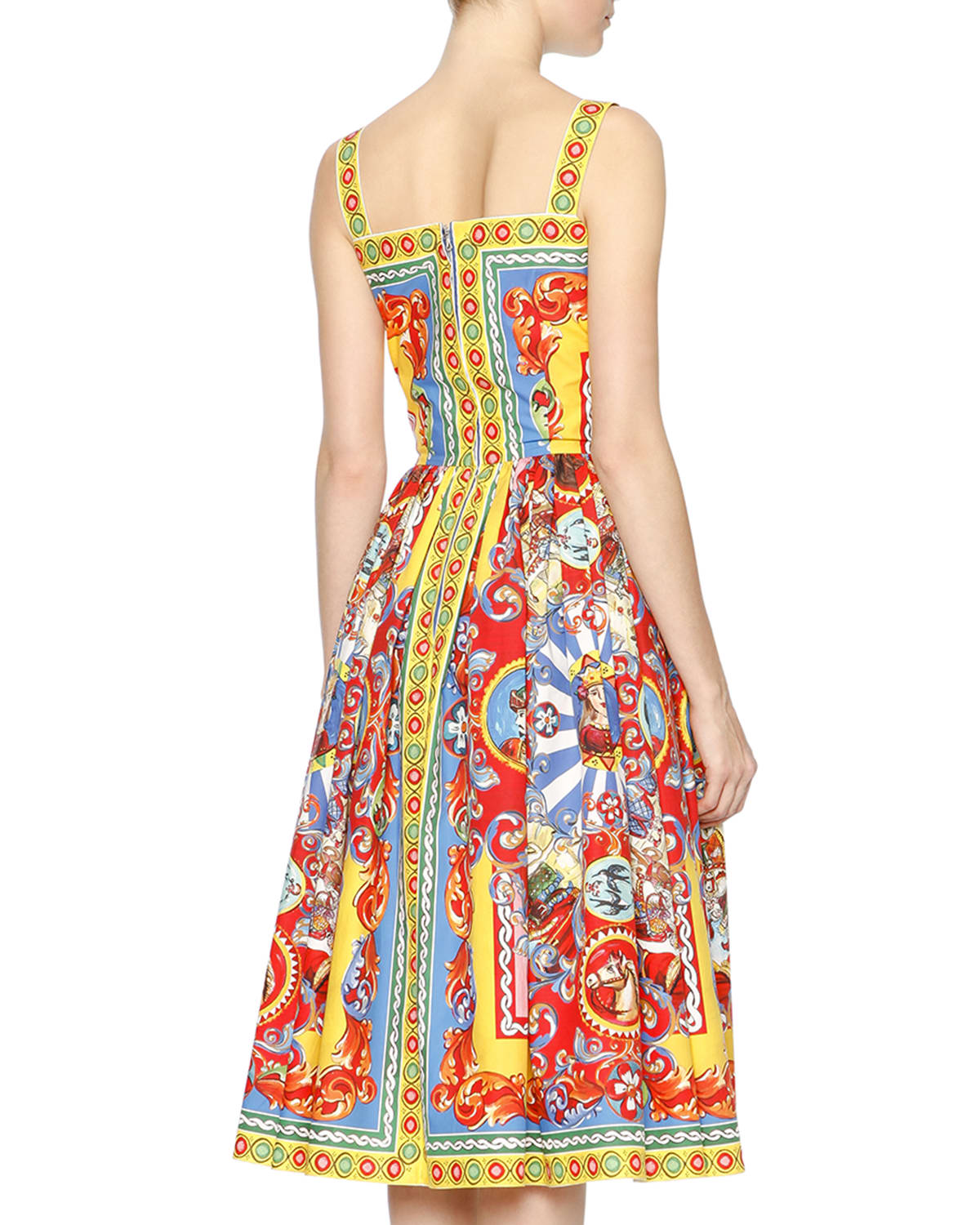Dolce & Gabbana Sleeveless Carretto-Print Dress, Red/Yellow/Blue