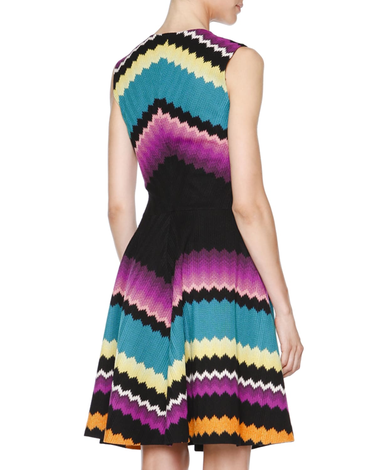 Missoni Sleeveless Fit&Flare Zigzag Dress, White/Multi