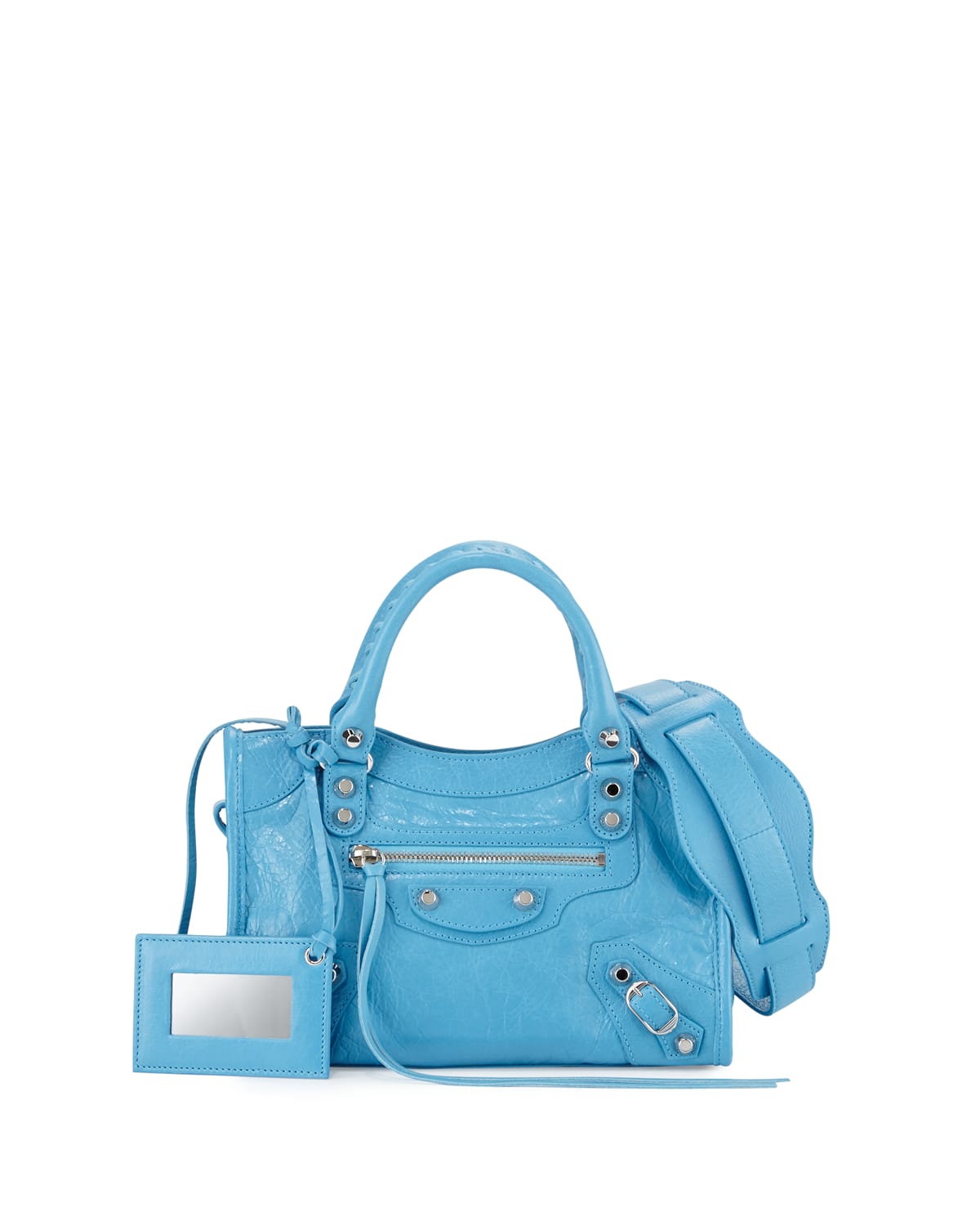 Metallic Edge Classic Mini City Crossbody Bag Light Blue