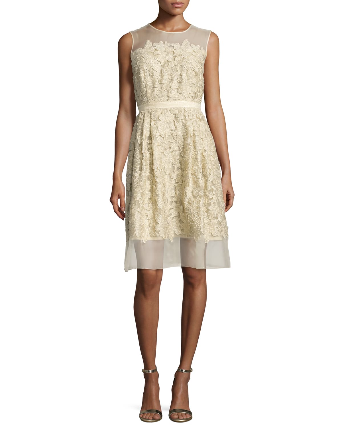 Carmen Marc Valvo Sleeveless Lace Fit & Flare Cocktail Dress