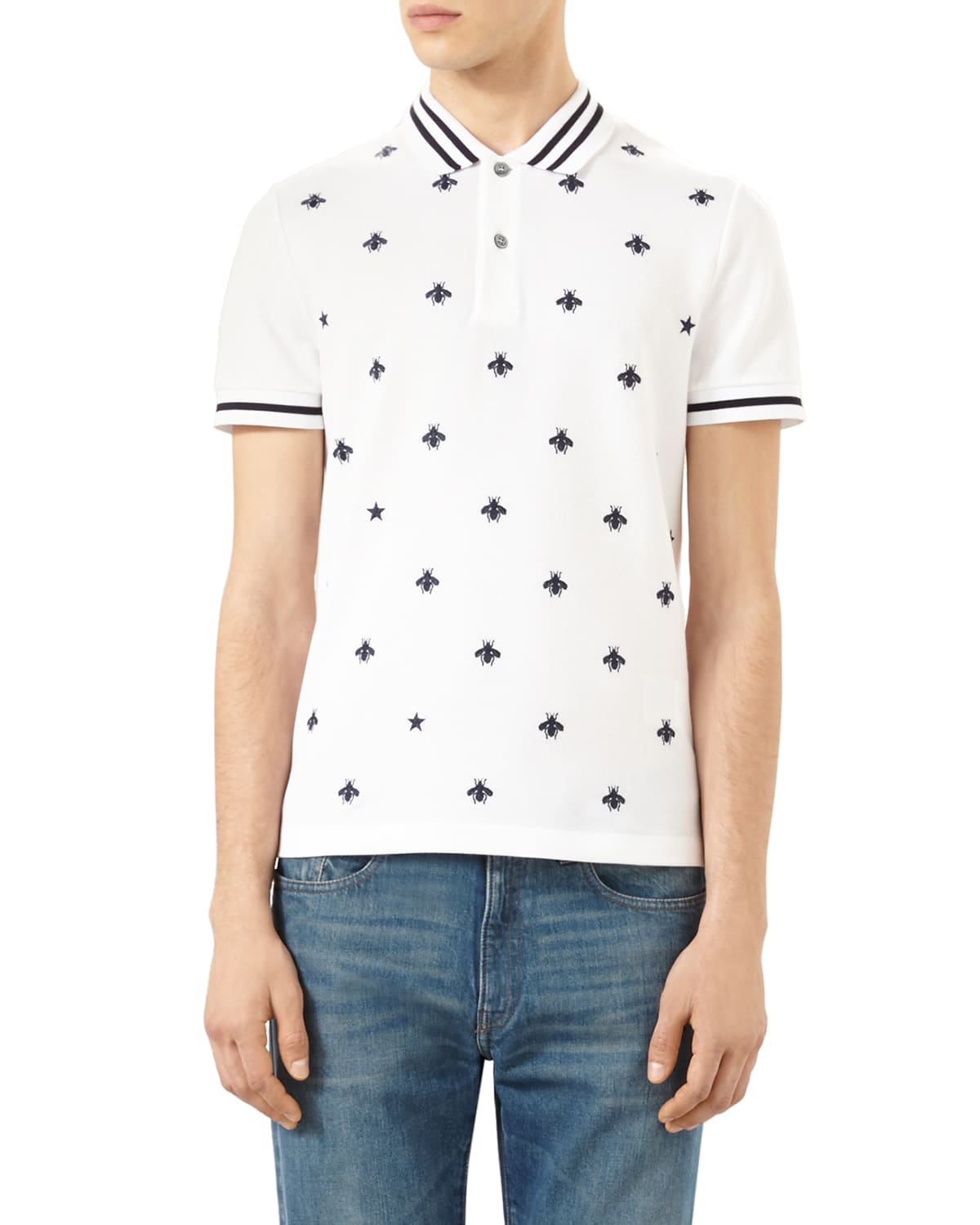 Gucci cotton polo with bees and stars on sale