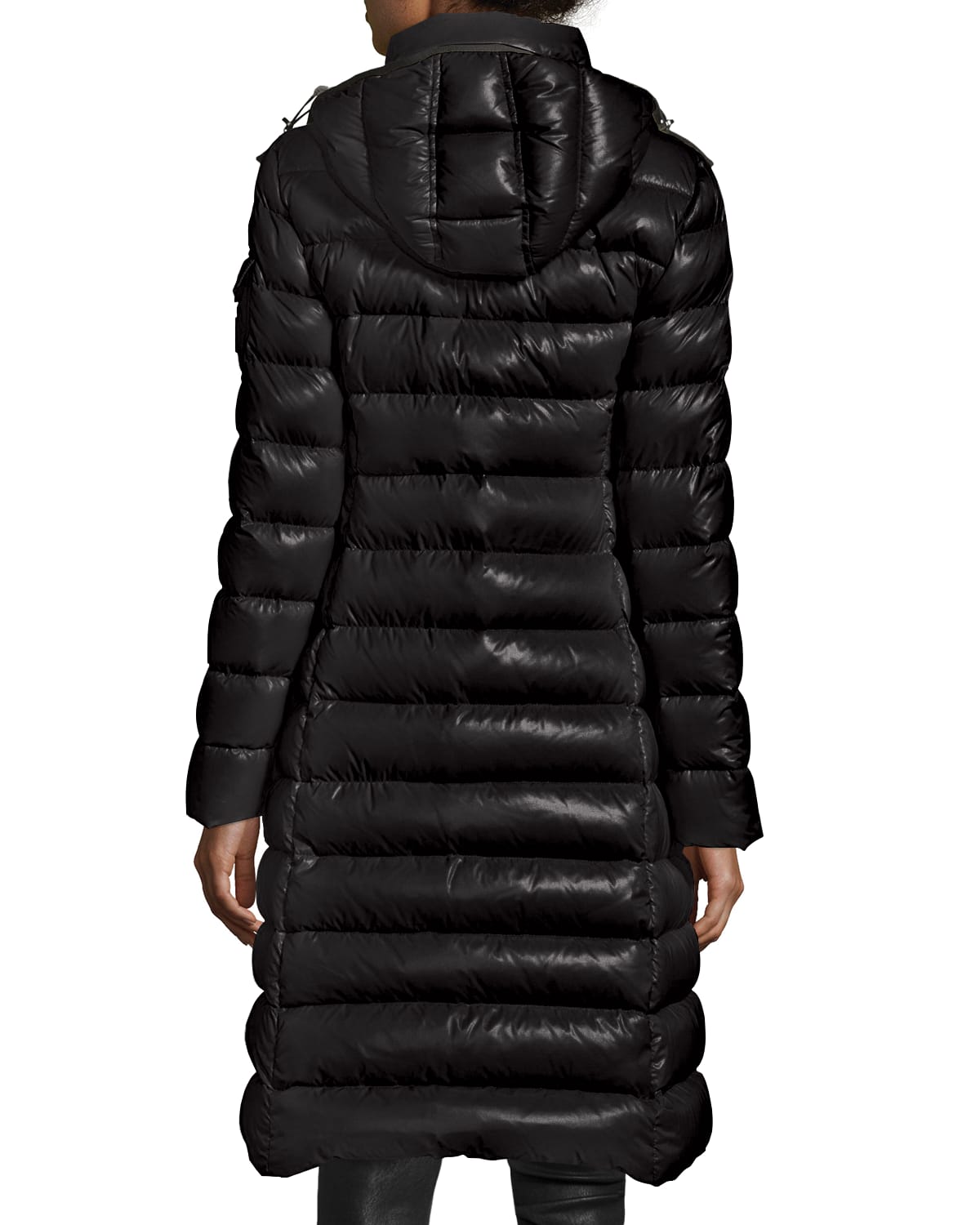 Moncler Long Shiny Quilted Down Coat, Black