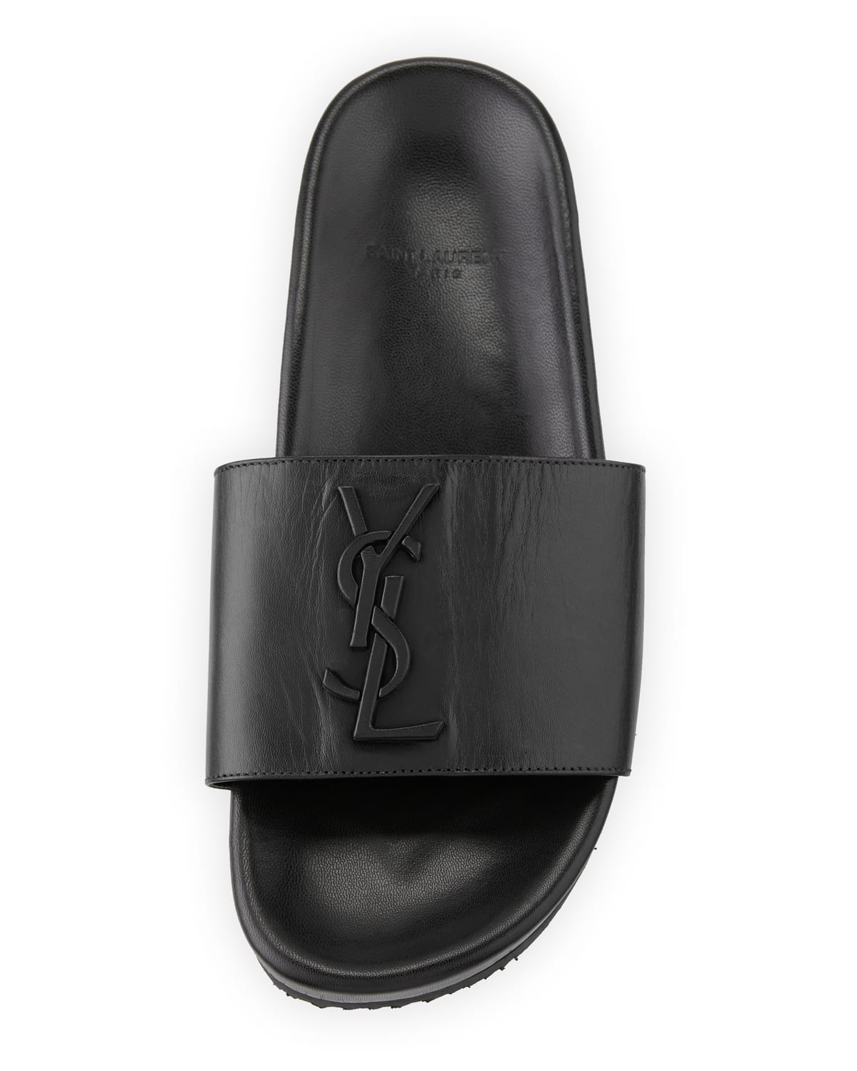 Saint Laurent Joan YSL Brooch Sport Slide Sandal Black