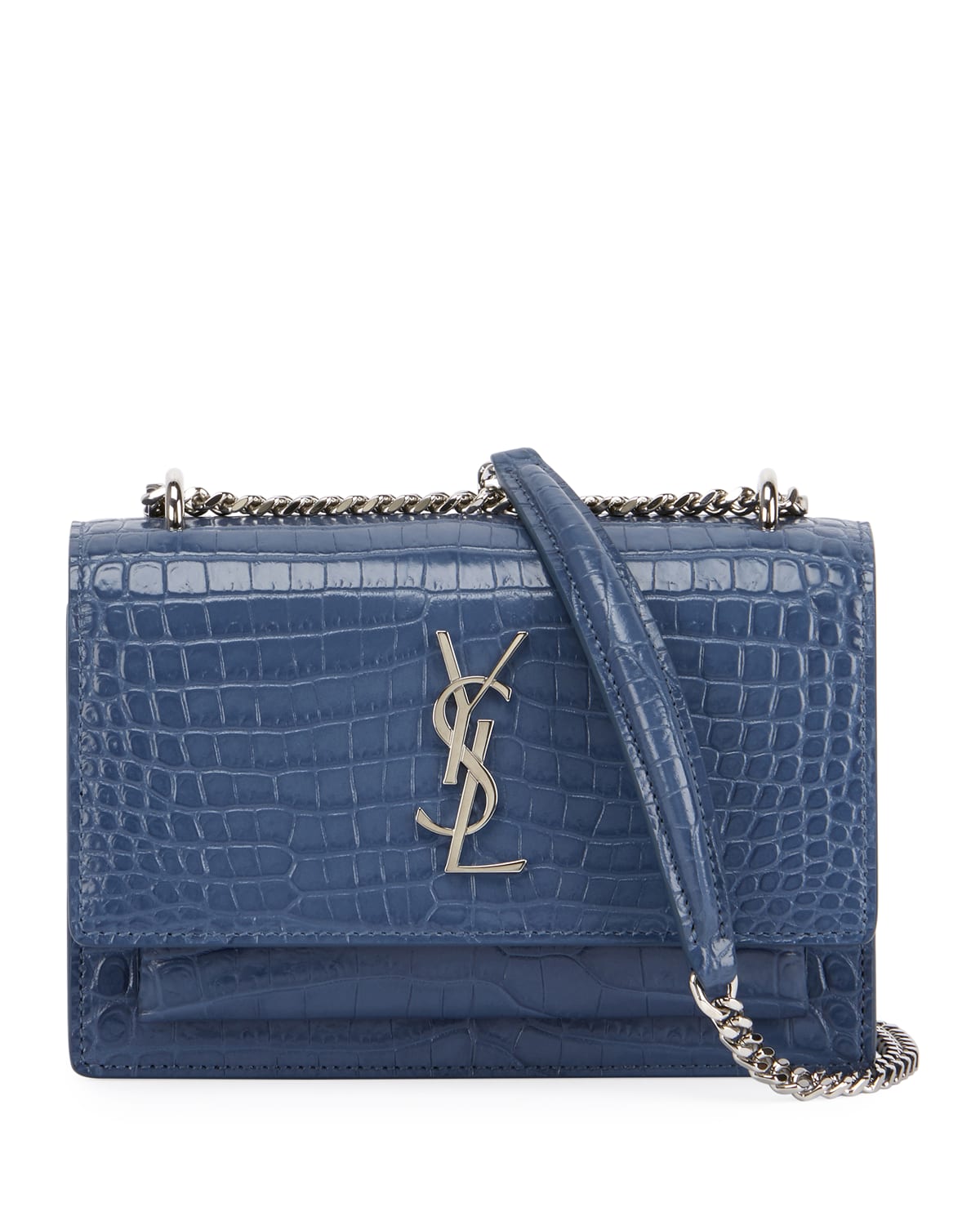 Authentic Saint Laurent Sunset Chain Wallet In Crocodile Embossed - YSL Bag