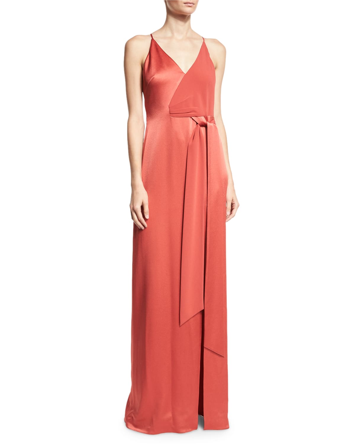 Halston Heritage Sleeveless Satin Wrap Gown