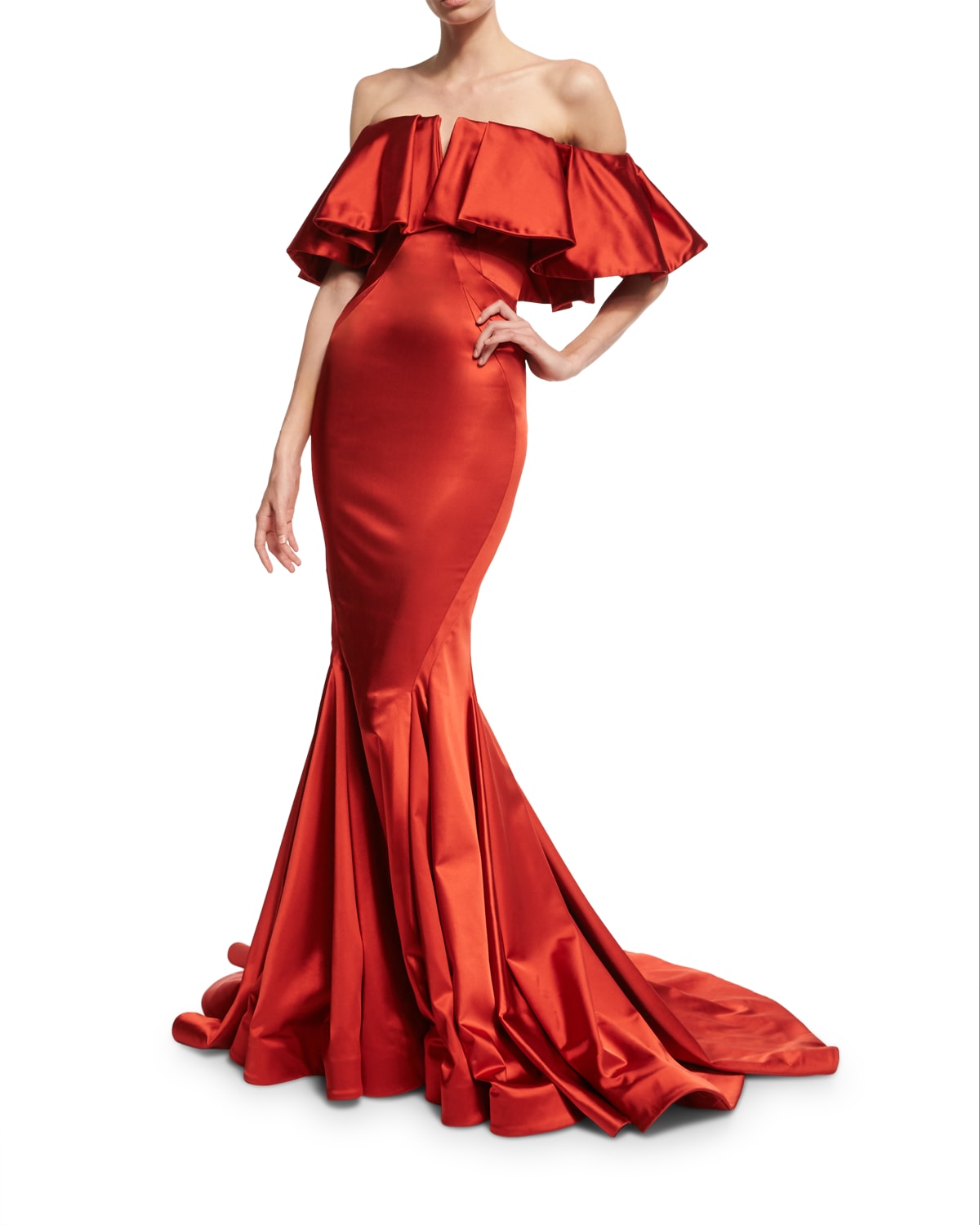 Zac Posen Off-the-Shoulder Satin Trumpet Gown