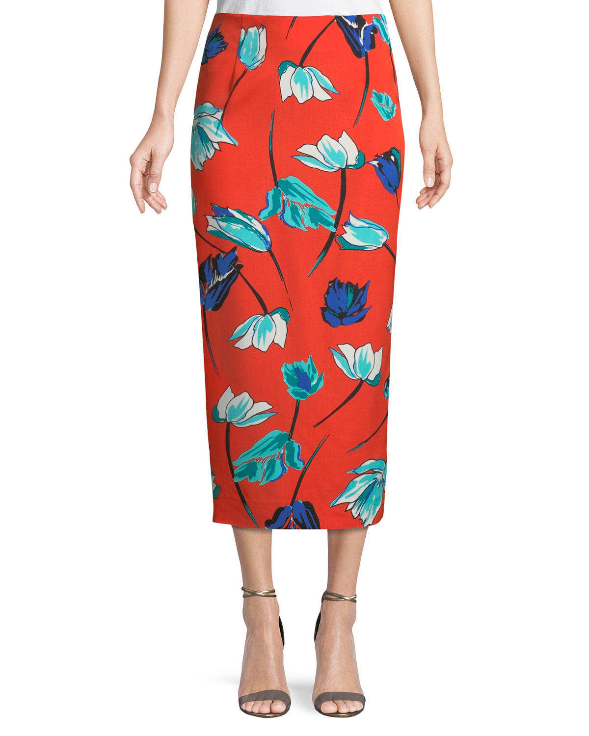 Tailored Midi Pencil Silk Blend Skirt