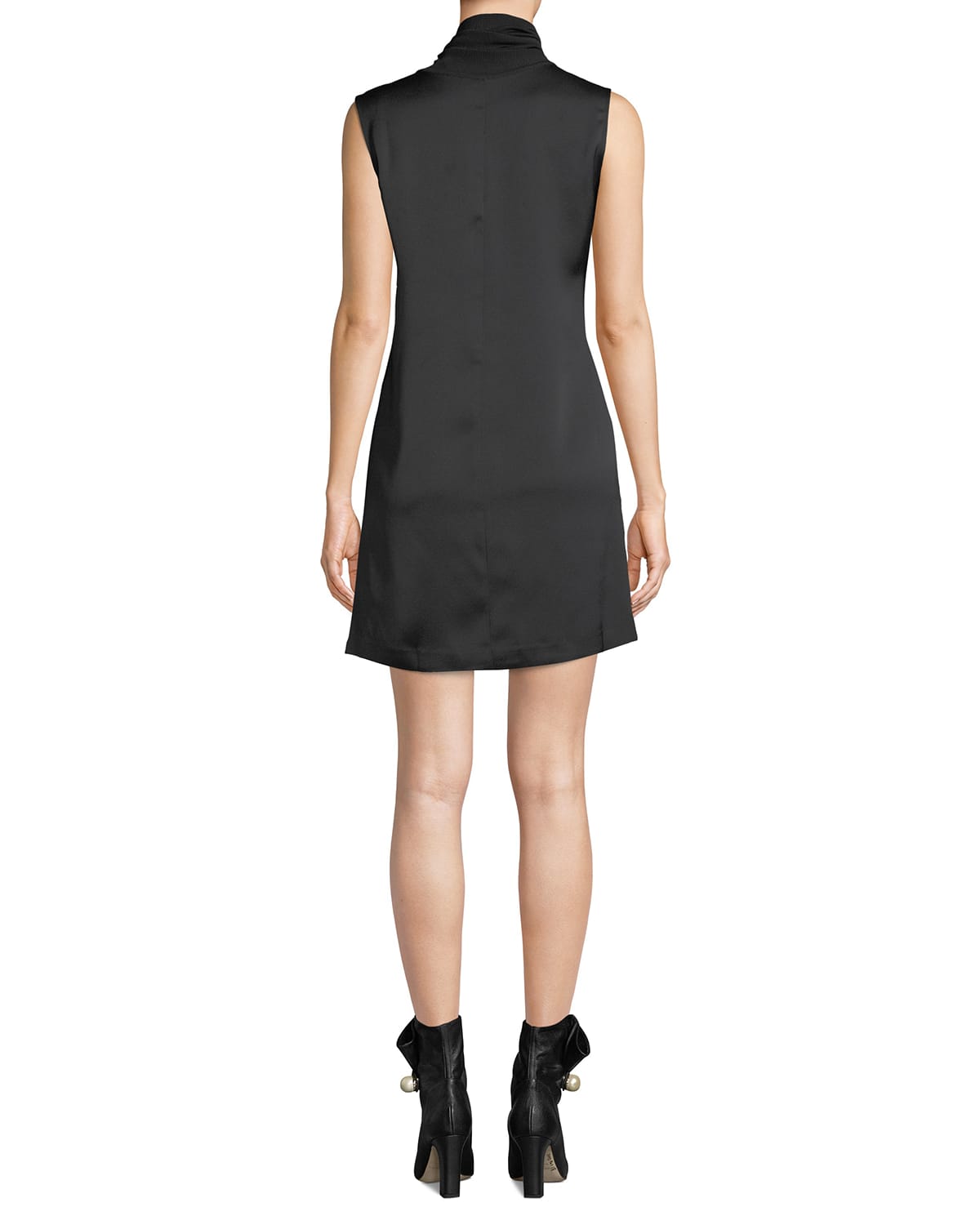 Jourdan Sleeveless Satin Turtleneck Short Dress