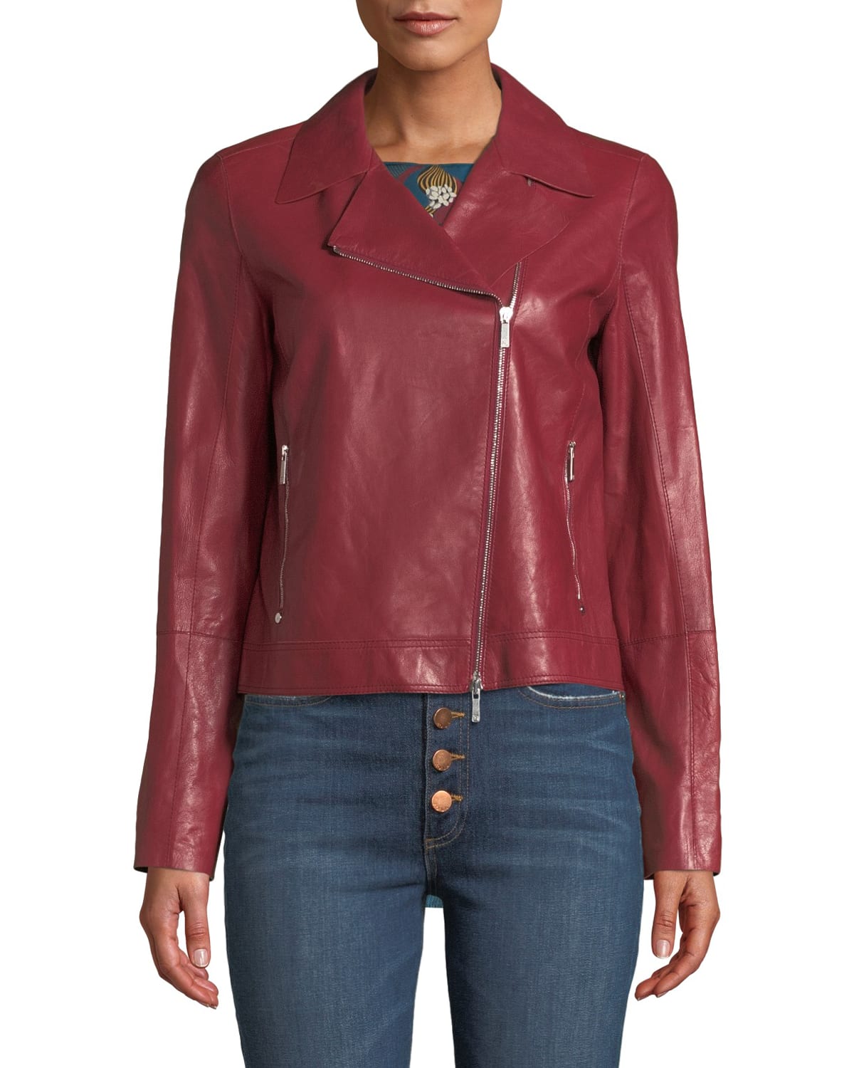 Lafayette 148 New York Mary Kate Weightless Glazed Lambskin Leather Jacket