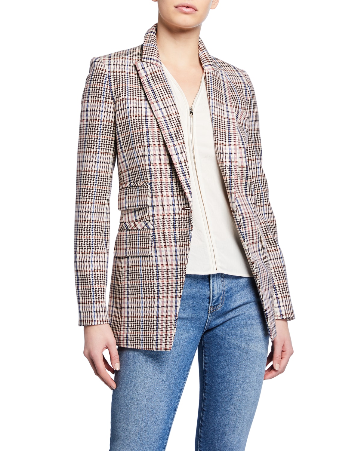 Veronica Beard Fuller Check Single Button Dickey Jacket